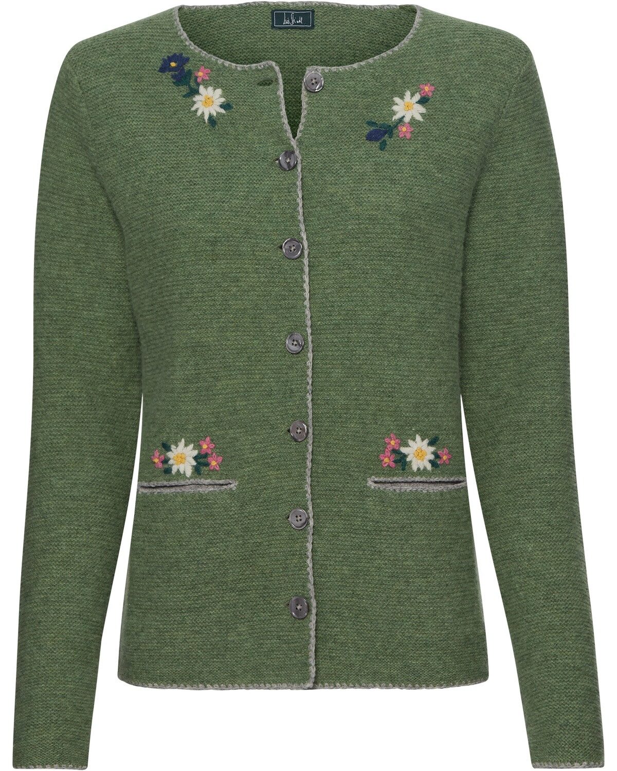Luis Steindl Trachtenjacke Links-Links-Strickjacke mit Blumenstickerei