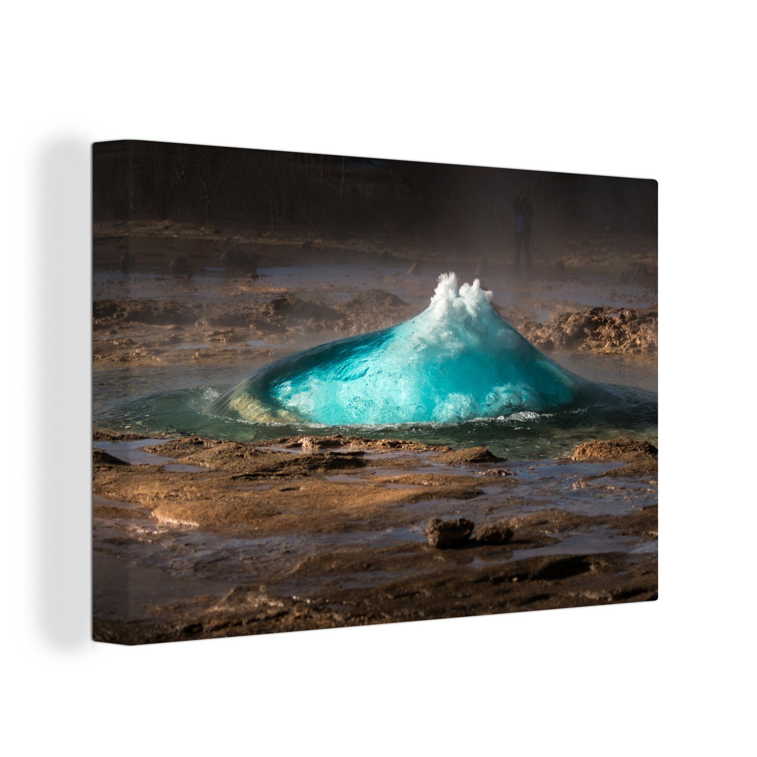 OneMillionCanvasses® Leinwandbild Vor der Explosion des Geysirs im europäischen Island, (1 St), Wandbild Leinwandbilder, Aufhängefertig, Wanddeko, 30x20 cm
