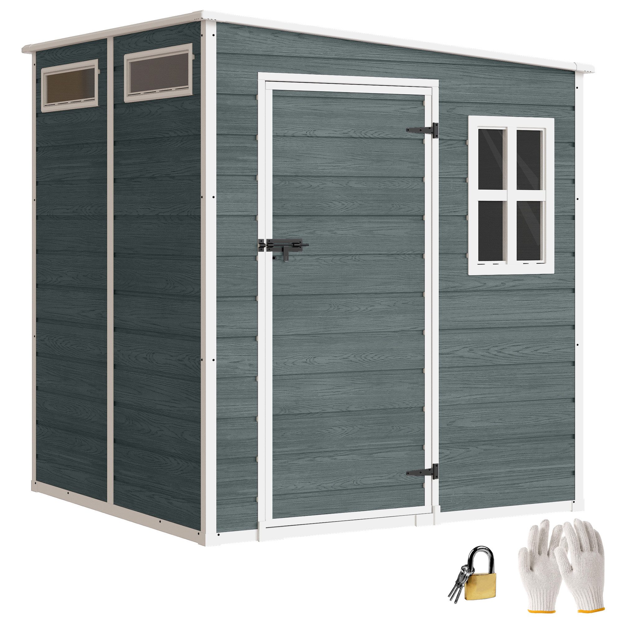 MC Star Gartenhaus Gartenhaus mit Aluminiumrahmen, Boden, 3 Fenstern, 2 Lüftungsöffnungen, (182 x 182 x 183 cm, graue Holzoptik)