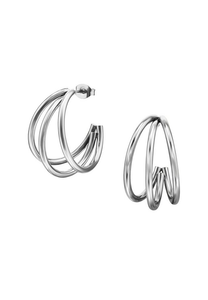 Diademita Paar Ohrstecker Halbe Creolen/Ohrstecker mit Drei Gebogenen Stäben aus Edelstahl (Set)