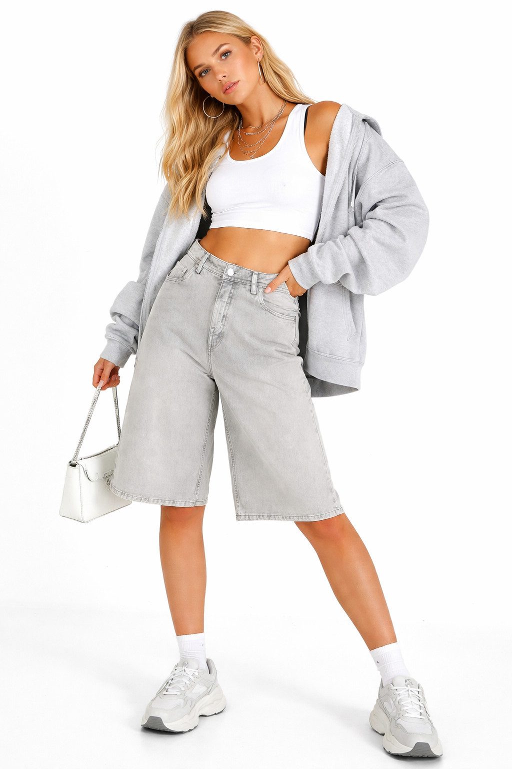 SUBLEVEL Bermudas Damen Jeans Shorts Bermuda Kurze Hose Short Denim Baggy 5-Pocket-Style