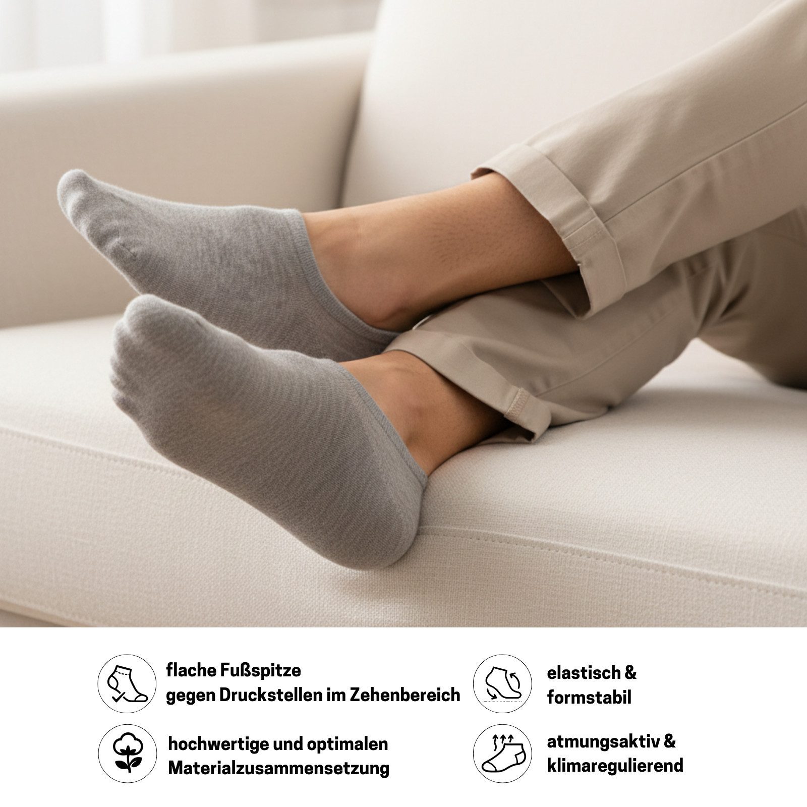 sockenkauf24 Füßlinge 10 Paar Premium Füßlinge Sneaker Socken Damen Herren Baumwolle (10-Paar) invisible Socks ohne Naht mit Silikonpad gegen Verrutschen - 7010 – Bild 4 von 5