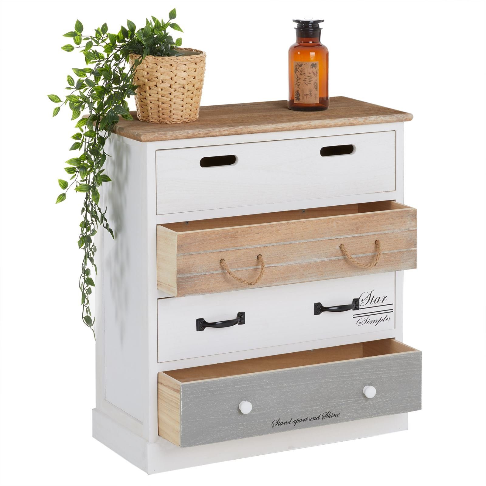 CARO-Möbel Kommode SALVA, Schubladenschrank mit 4 Schubladen Vintage Shabby Chic weiß