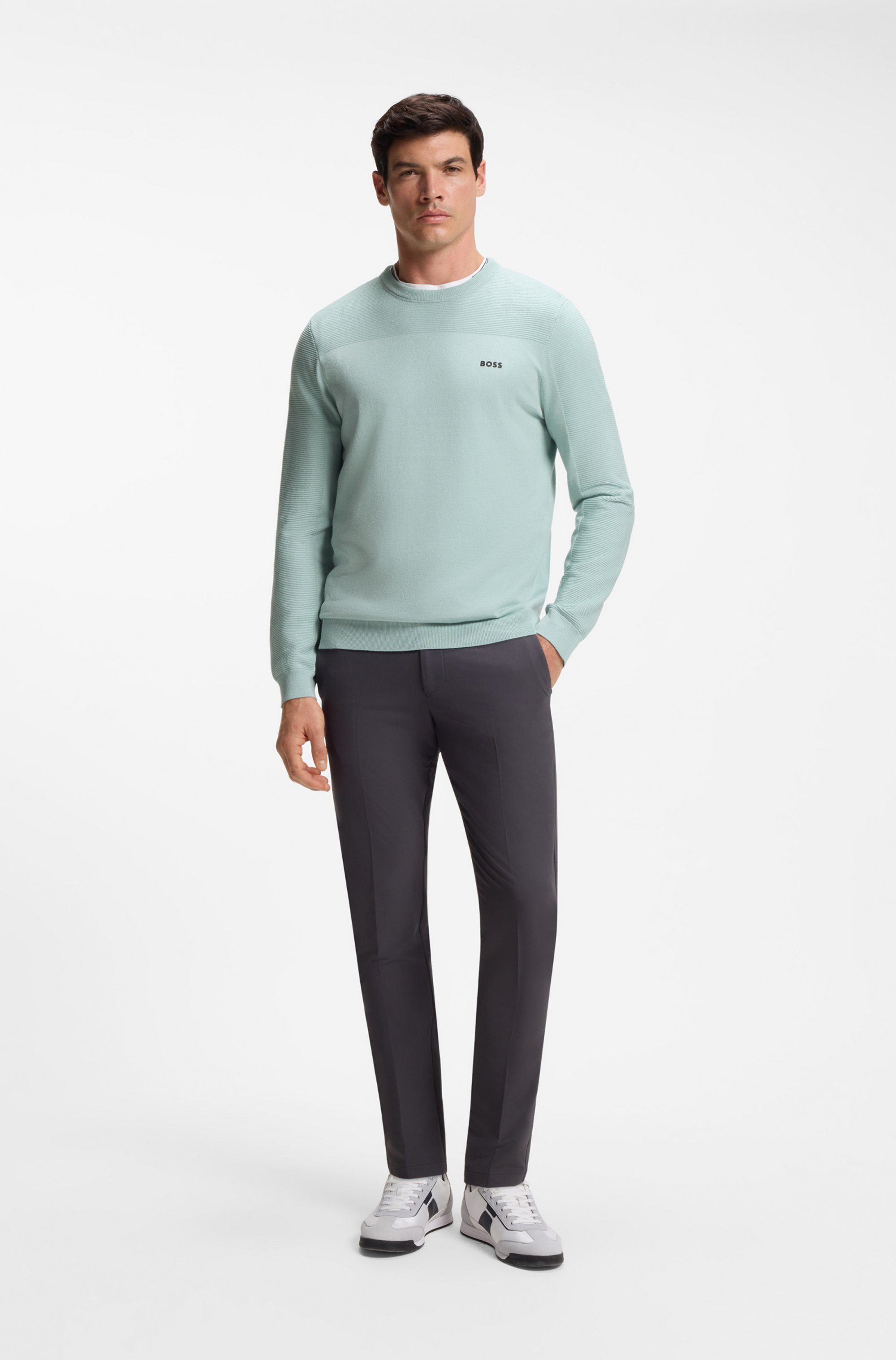 BOSS GREEN Strickpullover KN Momentum-X CN Rundhalsausschnitt, Regular Fit, kontrast HD-Logo