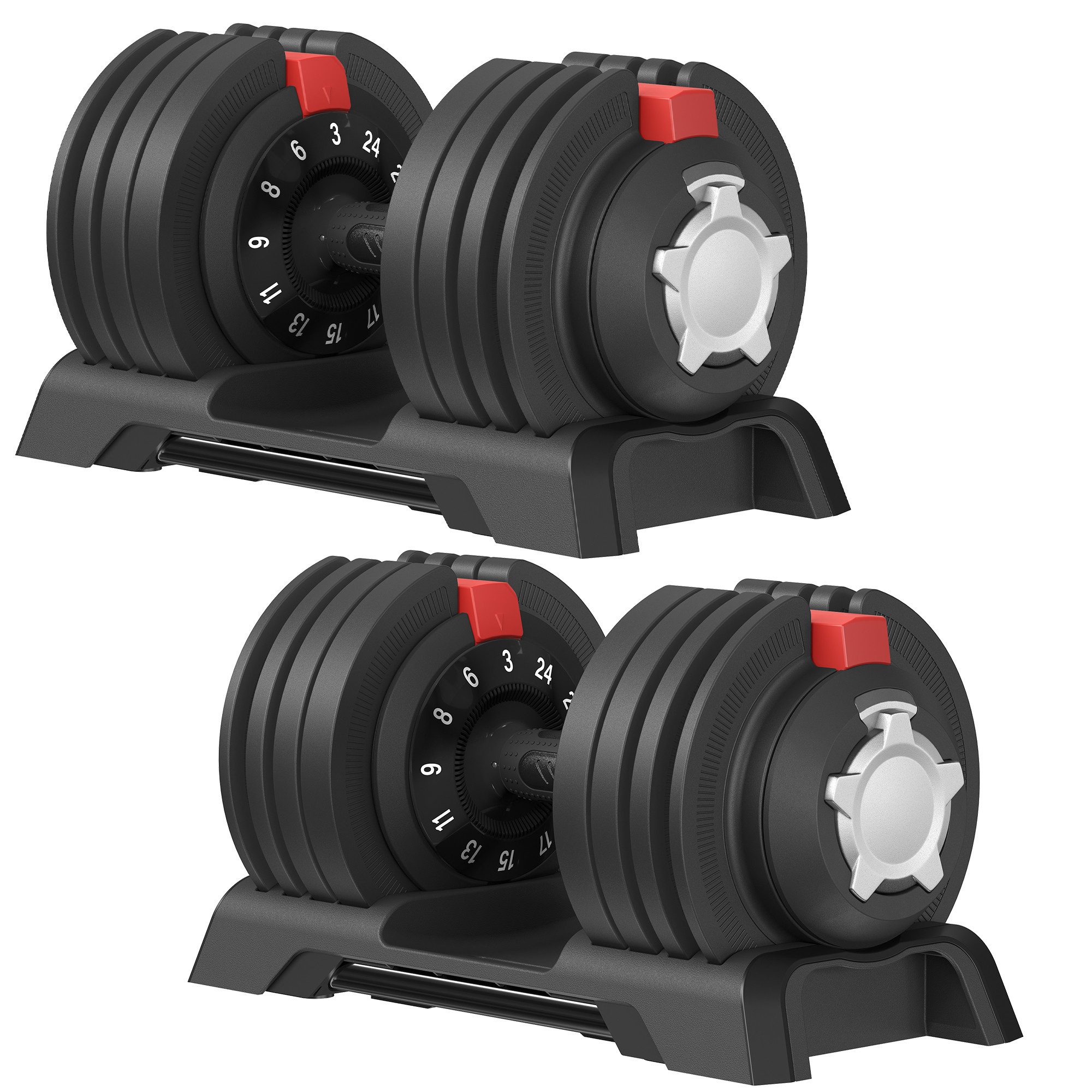SONGMICS Hantel-Set Kurzhanteln 2er set, verstellbar, 12-in-1, 3 kg bis 24 kg, mit Ständer, Kurzhanteln 2er set, verstellbar, 12-in-1, 3 kg bis 24 kg, mit Ständer