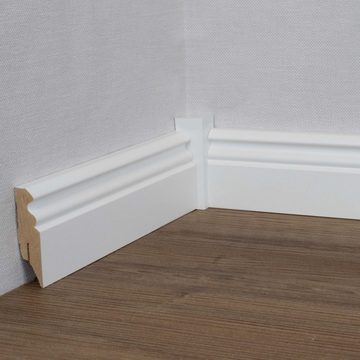 PROVISTON Sockelleiste MDF, 19 x 80 x 2500 mm, Weiß, Fußleiste Berliner Profil