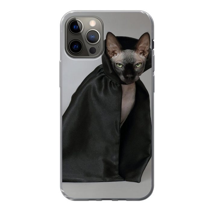 MuchoWow Handyhülle Katze - Umhang - Schwarz Handyhülle Apple iPhone 12 Pro Smartphone-Bumper Print Handy