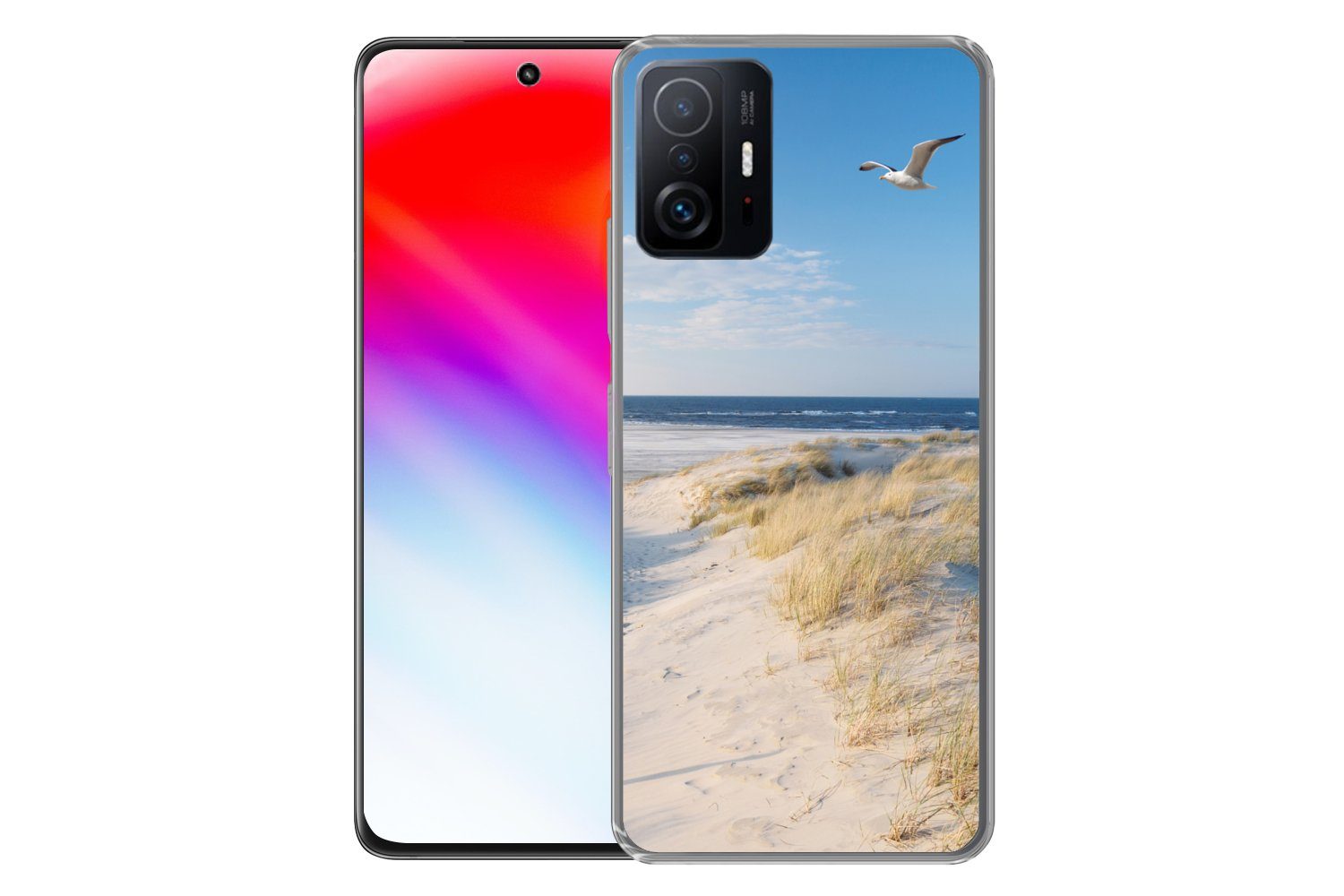 MuchoWow Handyhülle für Xiaomi 11 Lite 5G NE Düne - Möwe - Strand - Meer - Sonne, Phone Case, Silikon, Schutzhülle Dünn