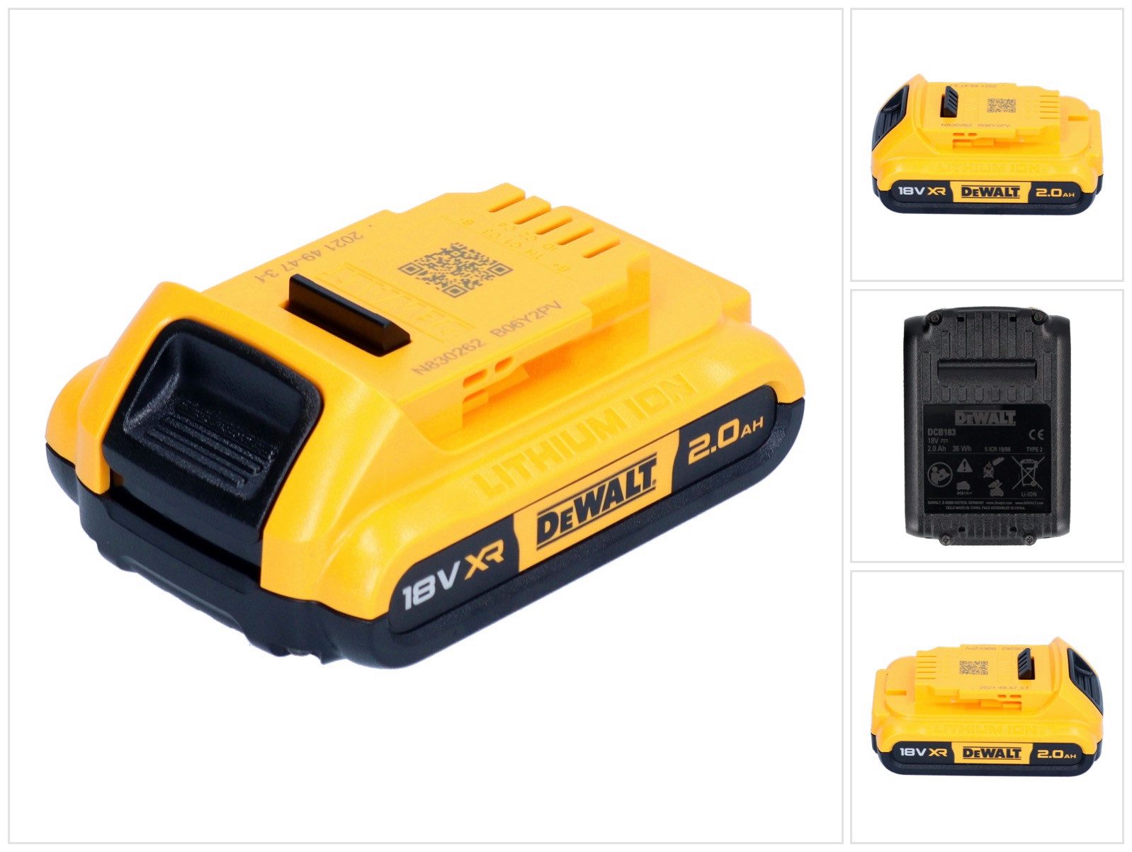 DeWalt DCB 183 Akkupack 18 V 2,0 Ah / 2000 mAh XR Li-Ion Akku - mit Ladestan Akkupacks
