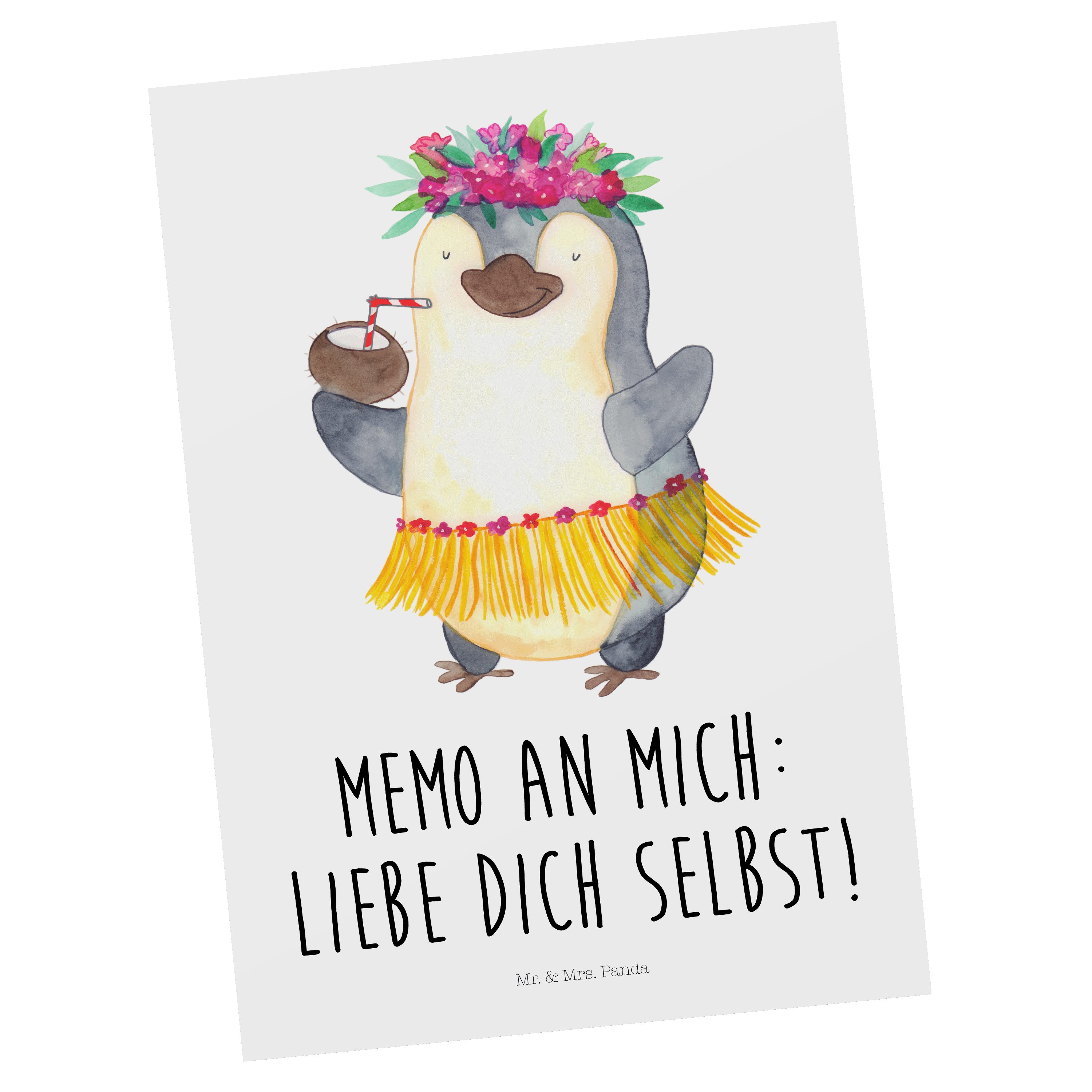 Mr. & Mrs. Panda Postkarte Pinguin Kokosnuss - Weiß - Geschenk, Grußkarte, Einladung, Geschenkka