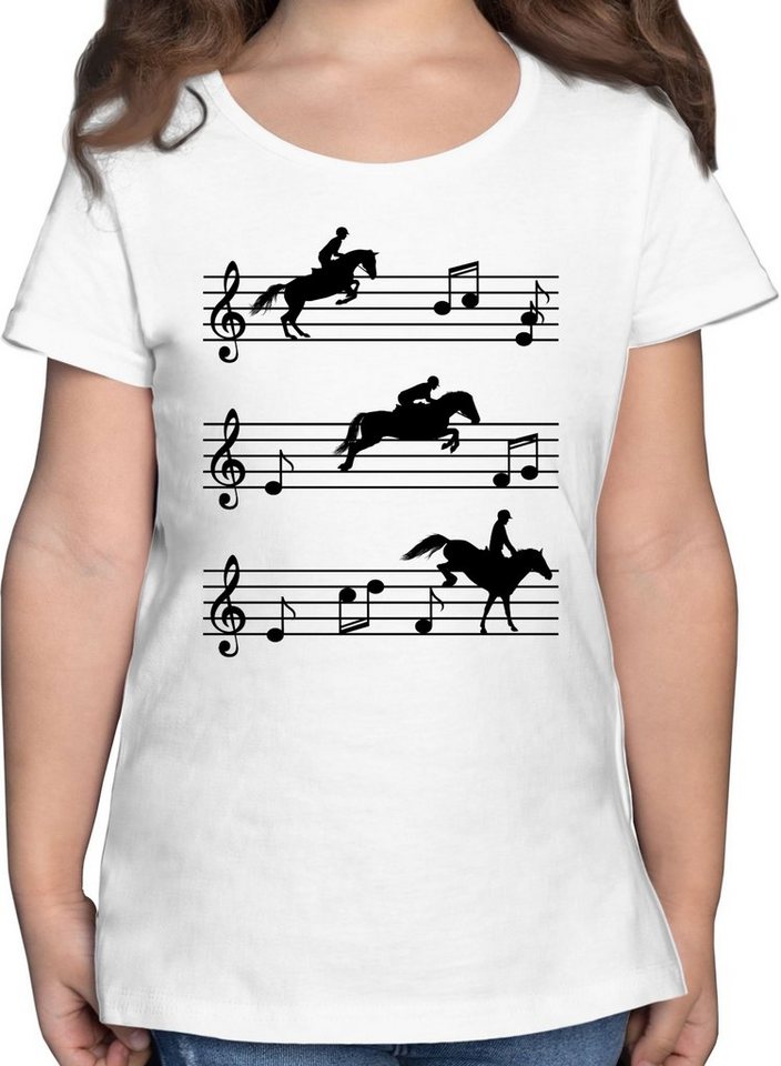 Mädchen Kinder T-Shirt Tiermotiv Animal Print Pferde auf Musiknoten weiß Shirtracer Mädchen Kinder T-Shirt Tiermotiv Animal Print Pferde auf Musiknoten weiß Shirtracer