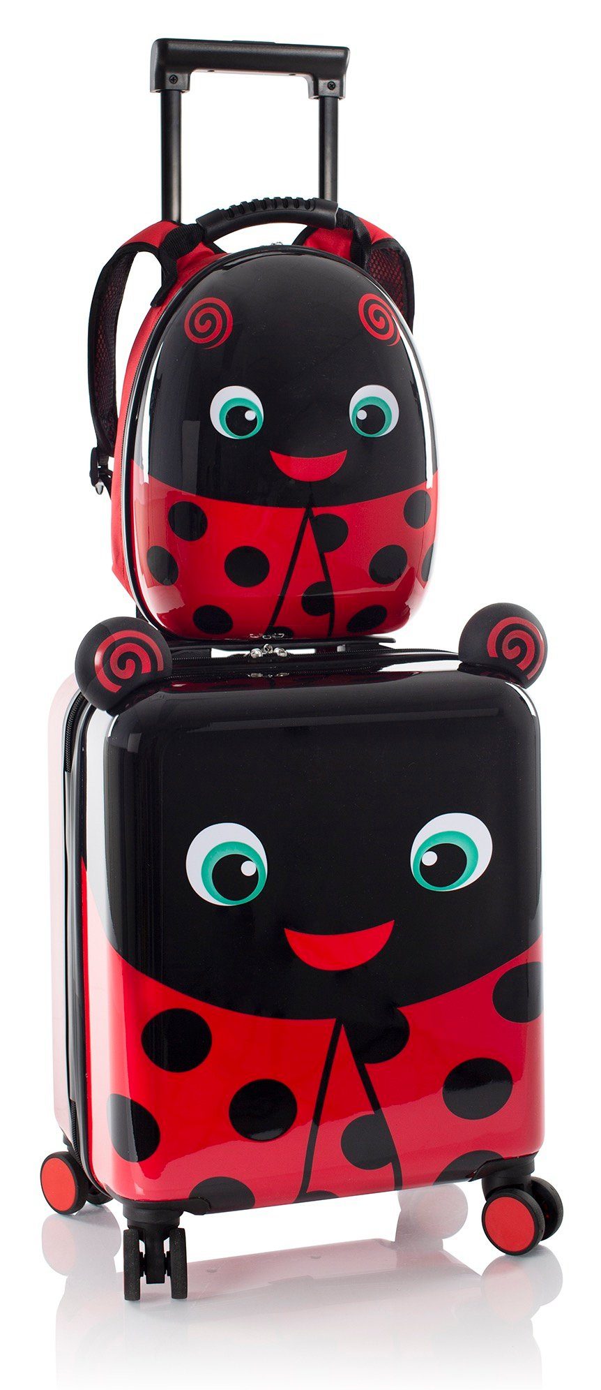 Heys Kofferset Super Tots, 46 cm, Marienkäfer, 2 Rollen, (Set, 2 tlg., Kinderkoffer und Rucksack), Heys Kindertrolley Kinder Reisegepäck