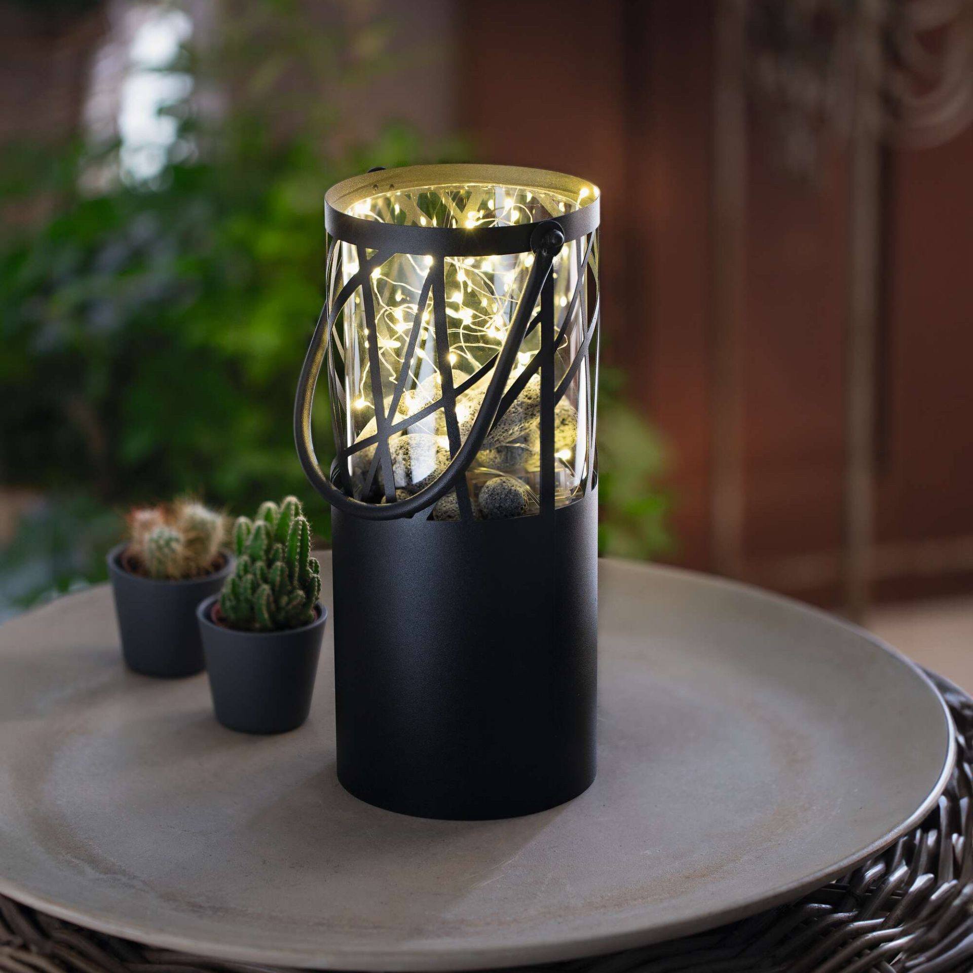 Home-trends24.de Windlicht Schwarz Windlicht Metall Laterne Glas Terrasse Garten Deko 44 cm