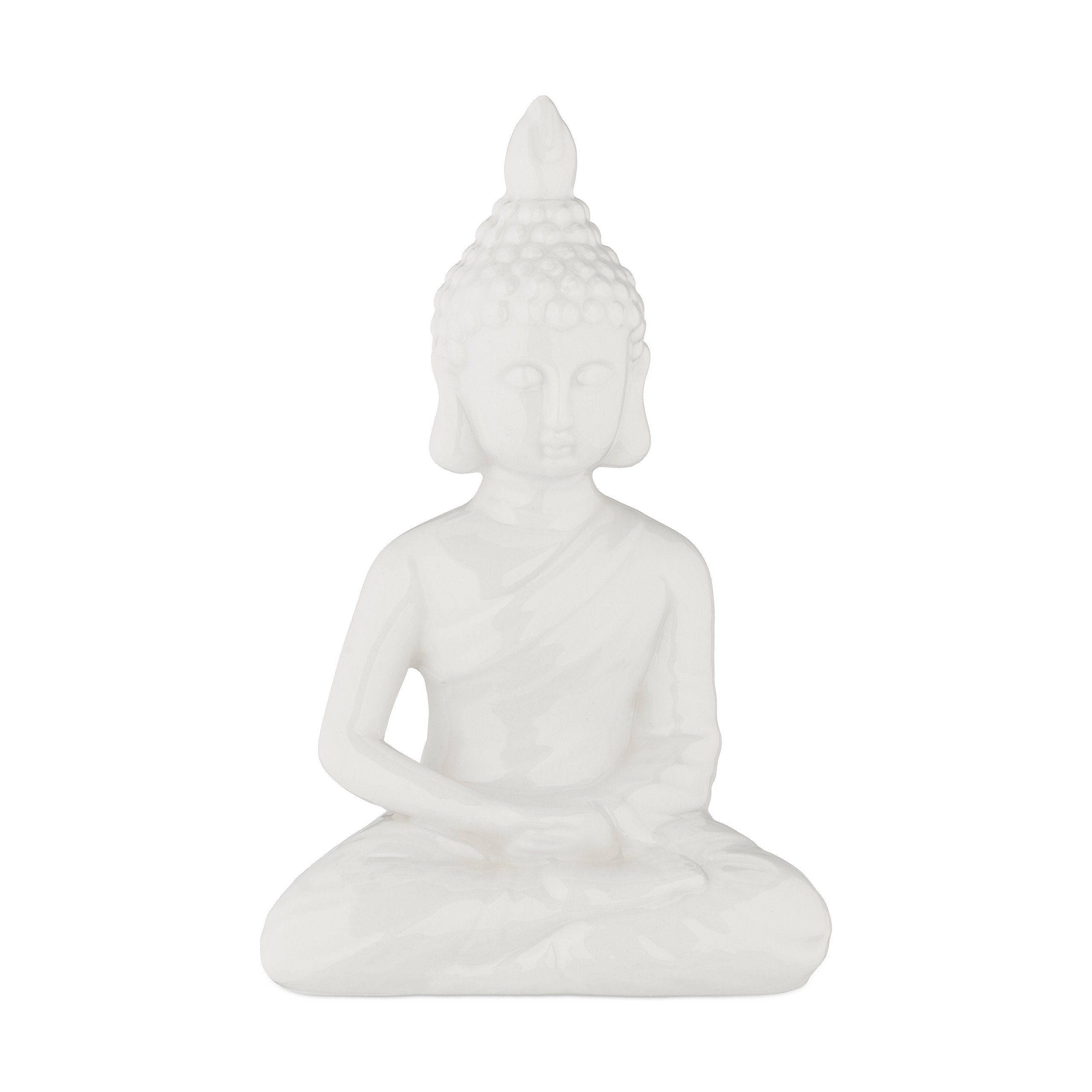 relaxdays Buddhafigur Weiße Buddha Figur 17 cm