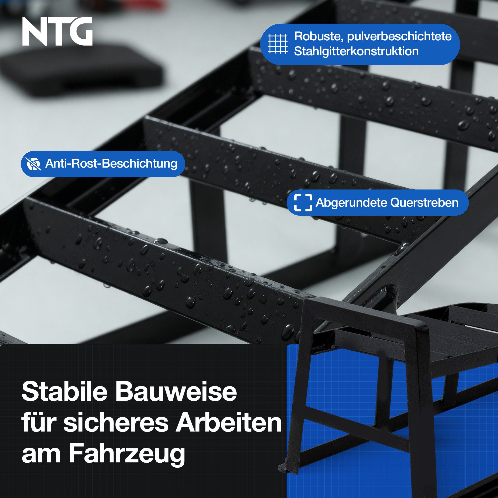 NTG Nutzfahrzeug Technik GmbH Auffahrrampe 2er Set bis 2000kg – 20cm Auffahrhöhe – Stahl Auffahrhilfe (2-St), Extra Breit 225mm