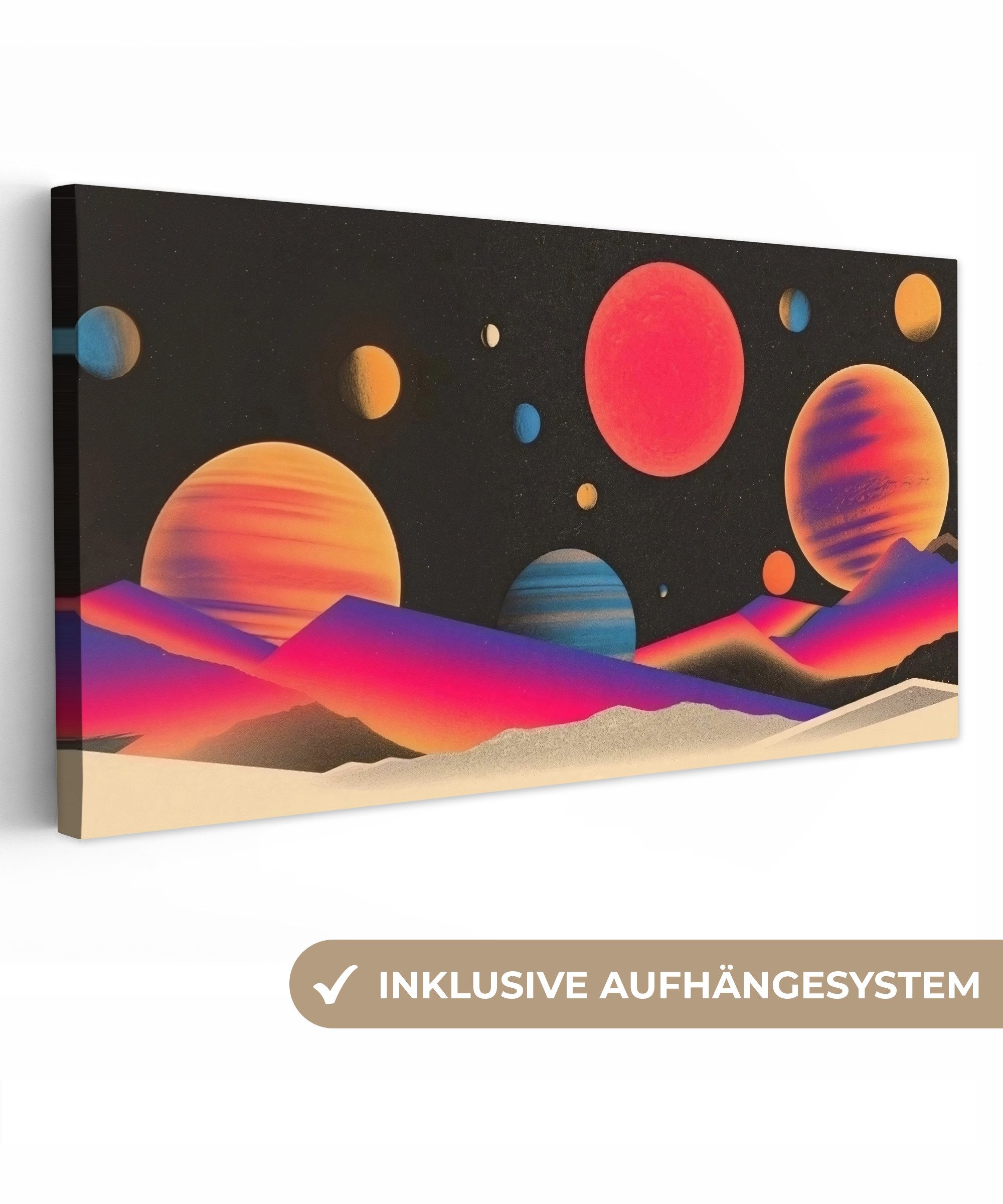 OneMillionCanvasses® Leinwandbild Panorama Himmel - Planeten - Leuchtend bunt, Fotodruck (1 St), Wandbild, Deko Schlafzimmer Wohnzimmer Flur 40x20 cm