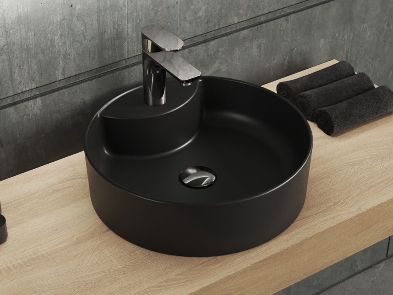 Aqua Bagno Aufsatzwaschbecken Waschschale Keramik Handwaschbecken rund schwarz matt