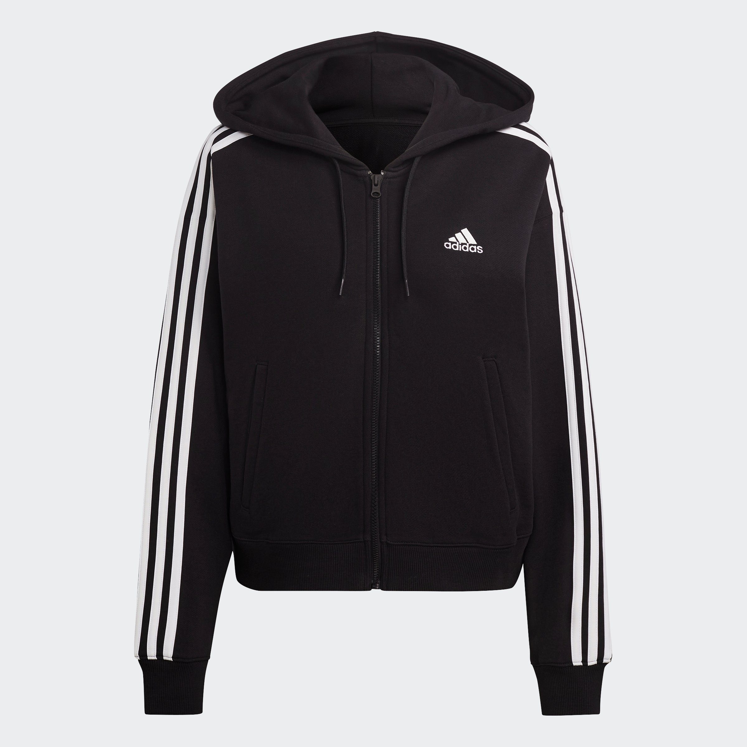 KAPUZENJACKE 3STREIFEN / BOMBER ESSENTIALS (1-St) FRENCH TERRY White Sportswear Kapuzenfleecejacke Black adidas