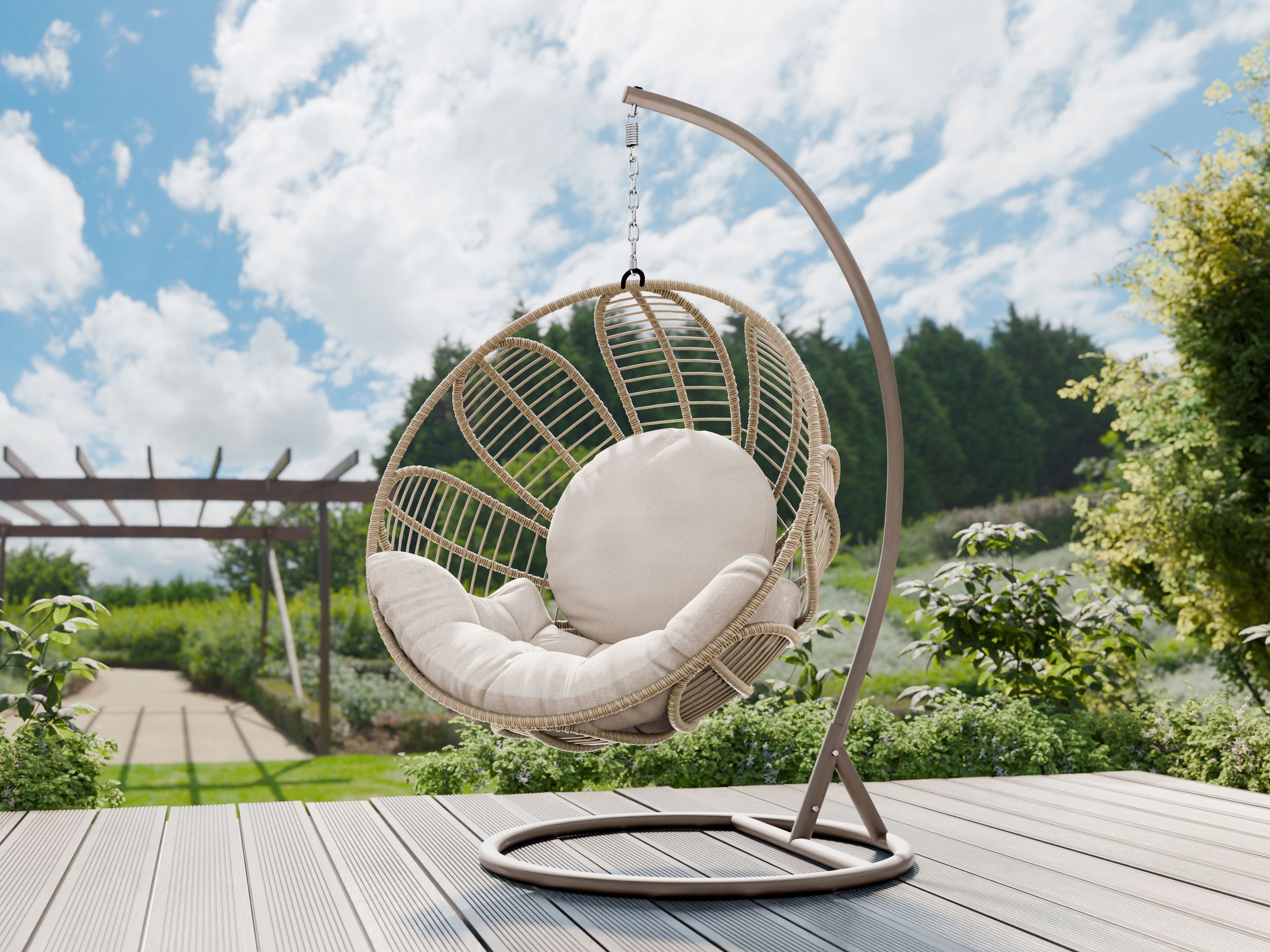 MIRJAN24 Hängesessel Floressa (mit Gestel, Korb, Kissen-Set), Metallskelet, Technorattan, 106x105x195 cm