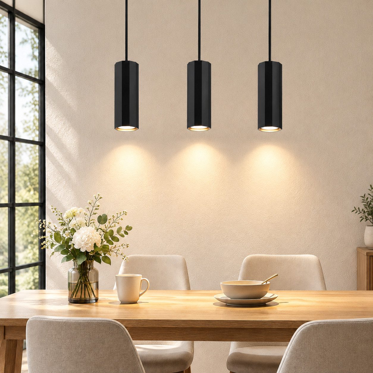 ZMH Pendelleuchte Hängelampe 3-Flammig GU10 Modern Esstisch Küche Pendelleuchte, ohne Leuchtmittel, Hängeleuchte bis 150 cm höhenverstellbar