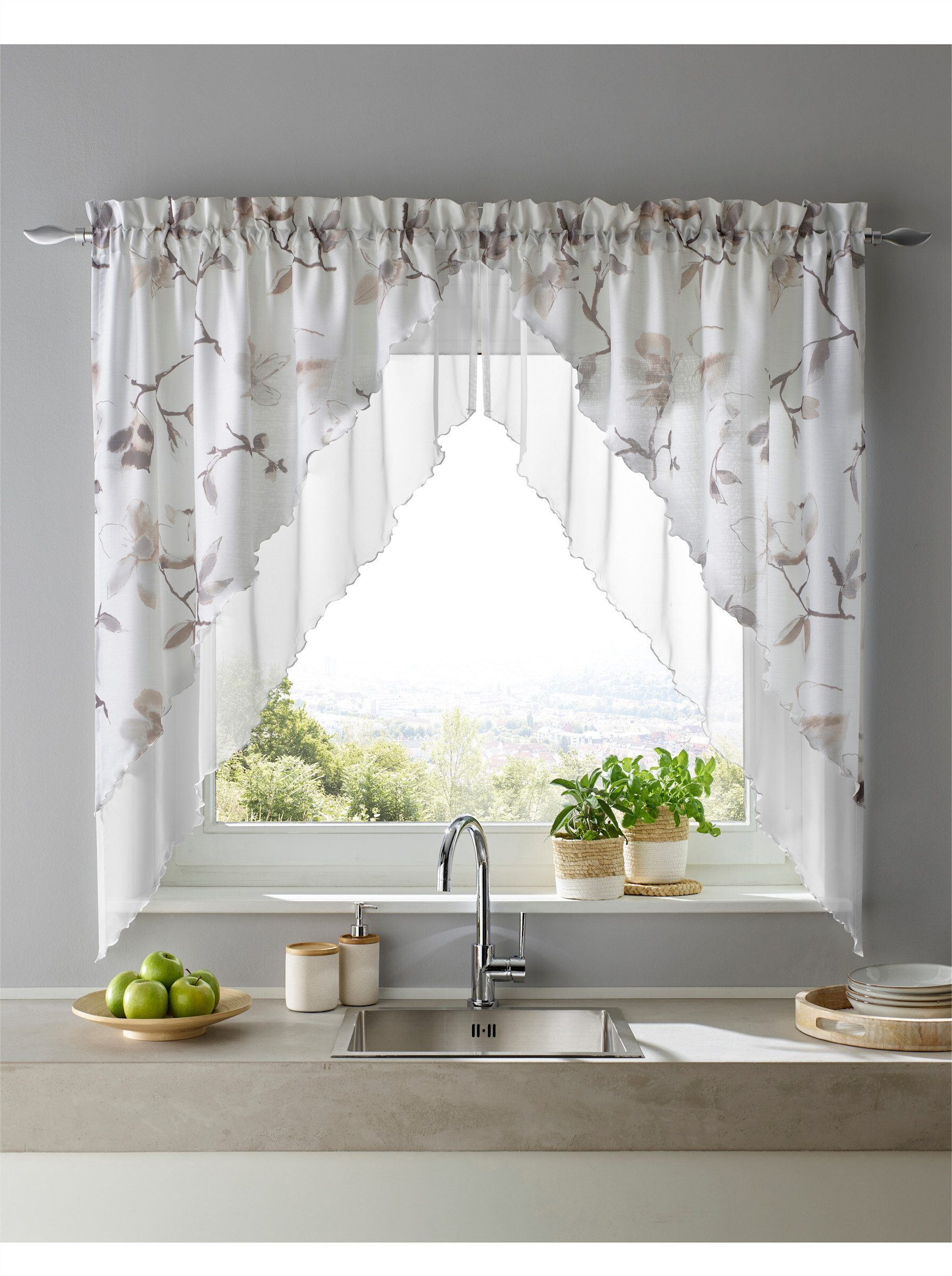 heine Gardine Gardine (2 St), Stangendurchzug, halbtransparent, Fensterbehang