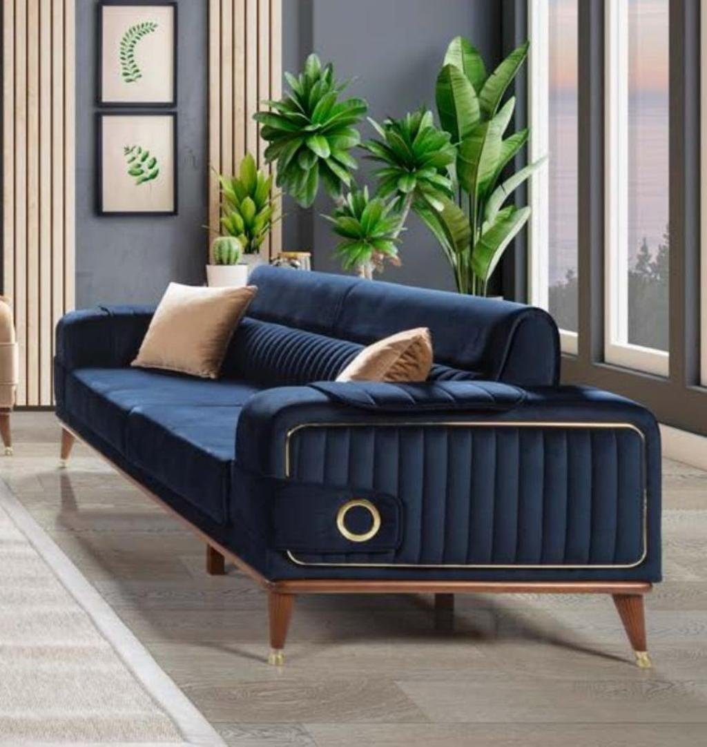 Made Dreisitzer Design in Sofa Luxus Couche, Sofa Blaue Couch Samt JVmoebel Europe
