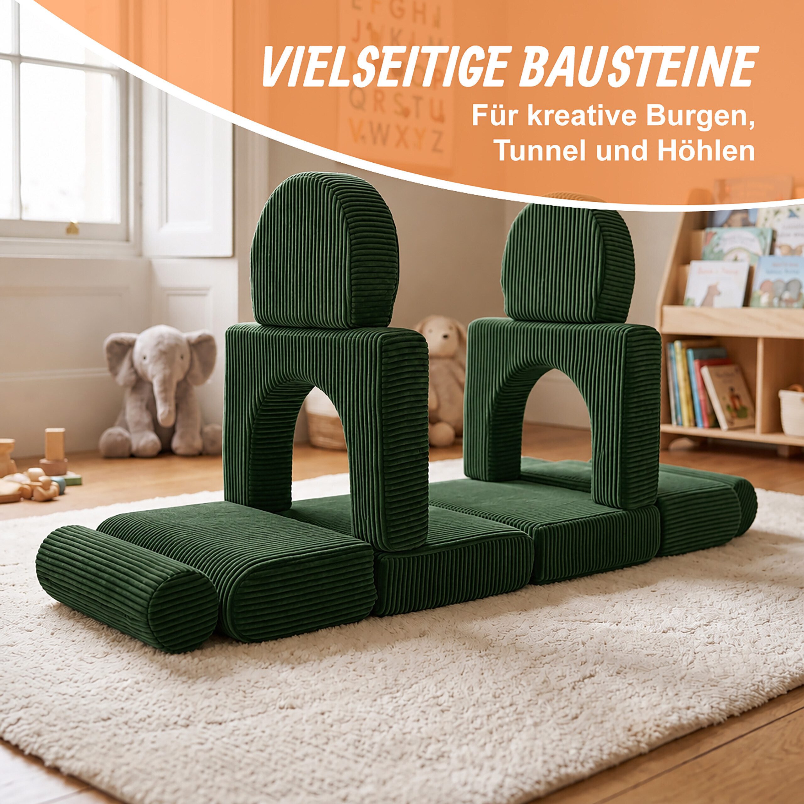 relaxdays Kindersofa 10-tlg. Kinder Spielsofa modular, 10 Teile, grün – Bild 3 von 5