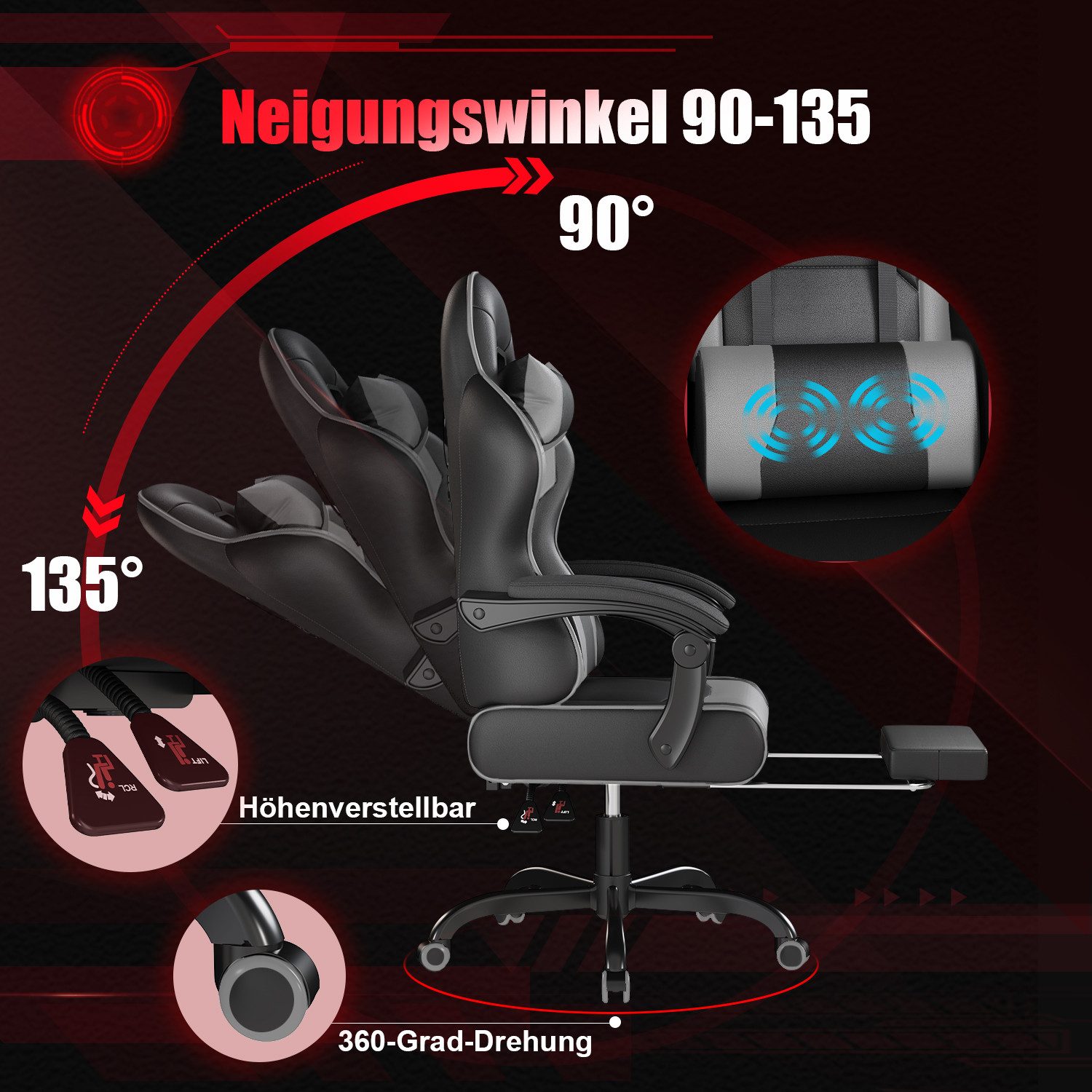 HOMALL Gaming-Stuhl Massage Bürostuhl mit Fußstütze,Kopfstütze günstig online kaufen