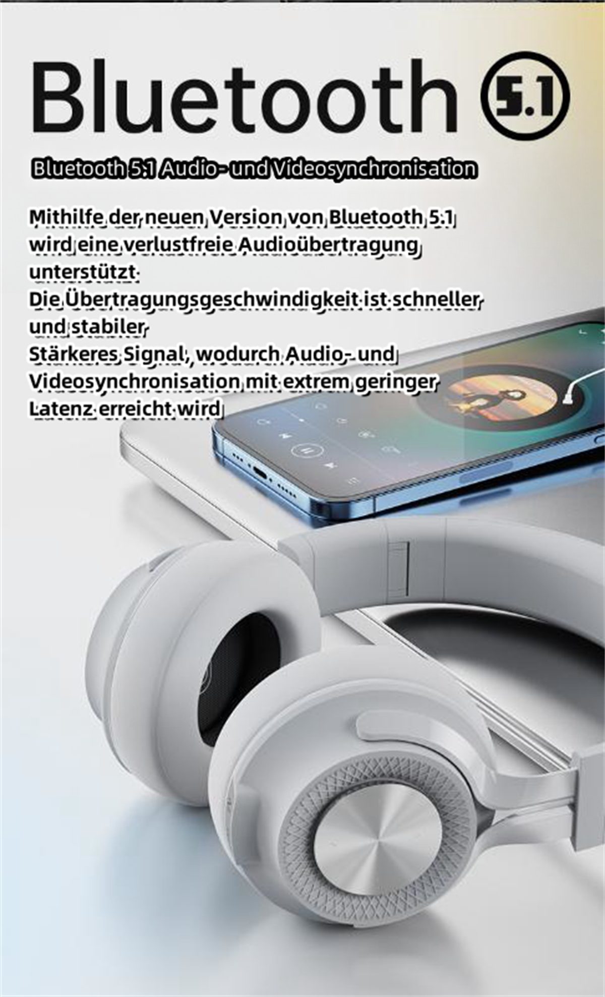 carefully Over-Ear-Kopfhörer getragenes Akkulaufzeit 25 Am Sport-Bluetooth-Headset Stunden grau mit Kopf selected