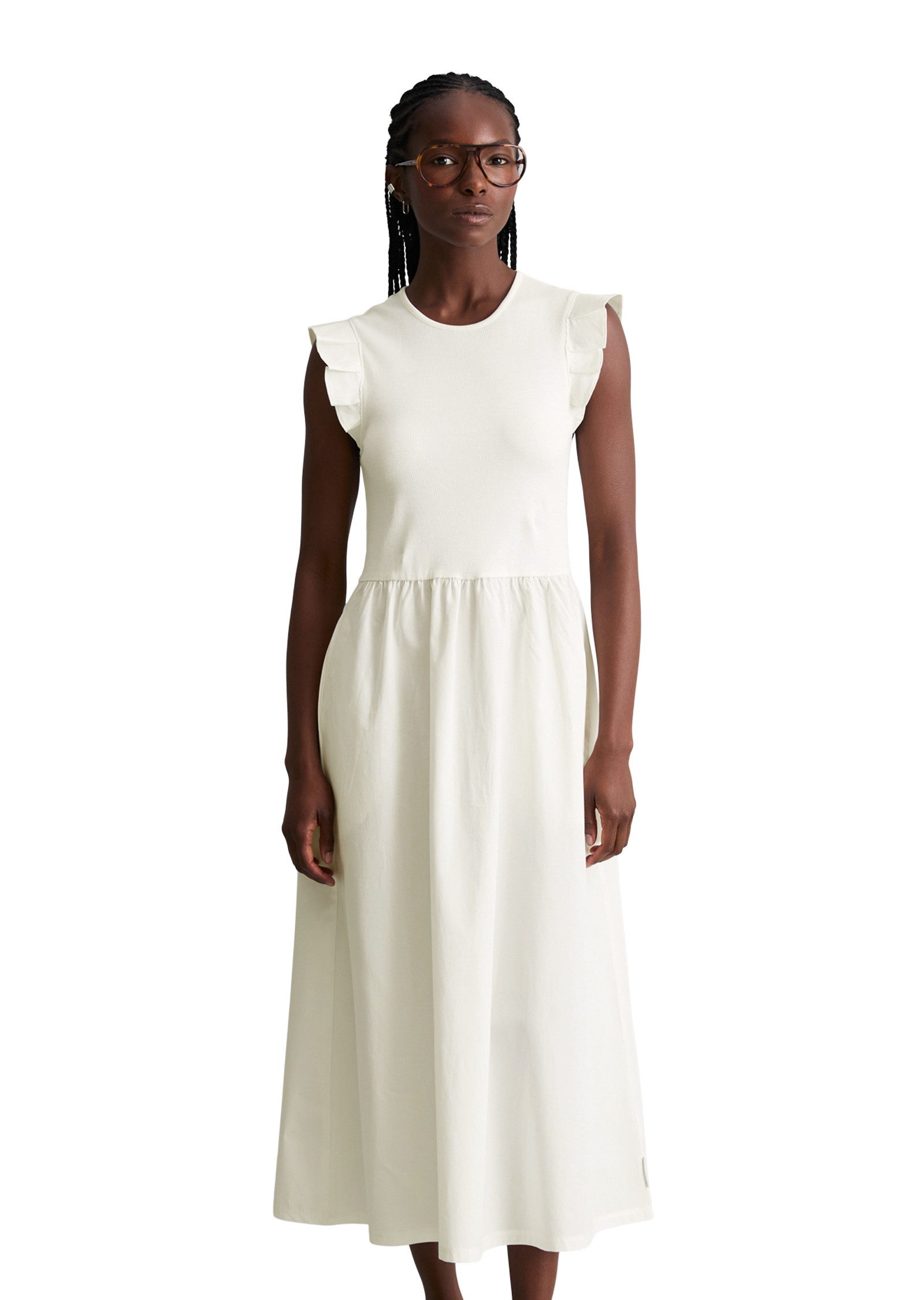 Marc O'Polo DENIM Jerseykleid flared mit Baumwoll-Popelinerock