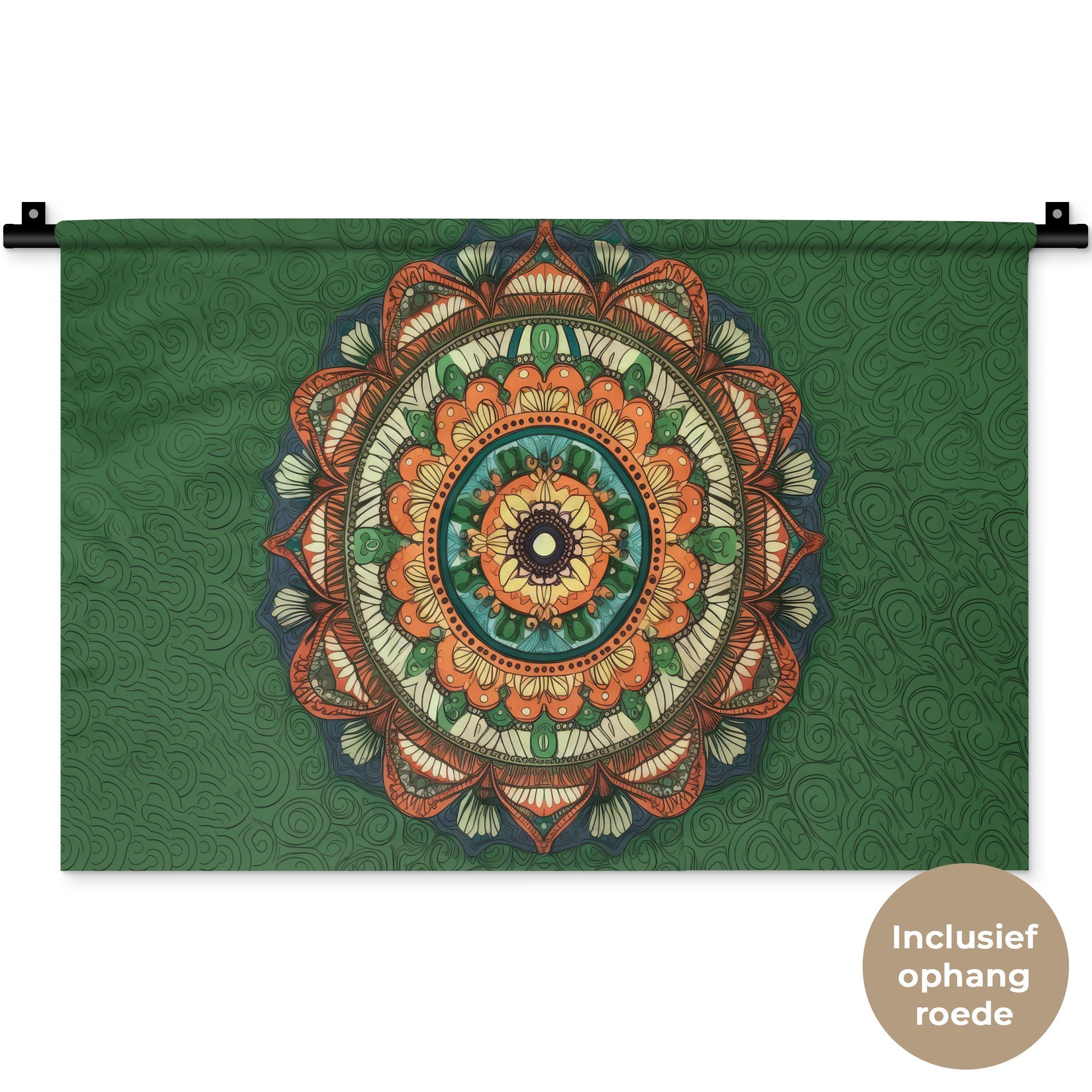 MuchoWow Wanddekoobjekt Mandala - Hippie - Blumen - Orange, Wanddeko für Wohnzimmer, Schlafzimmer, Kleid, Wandbehang, Kinderzimmer