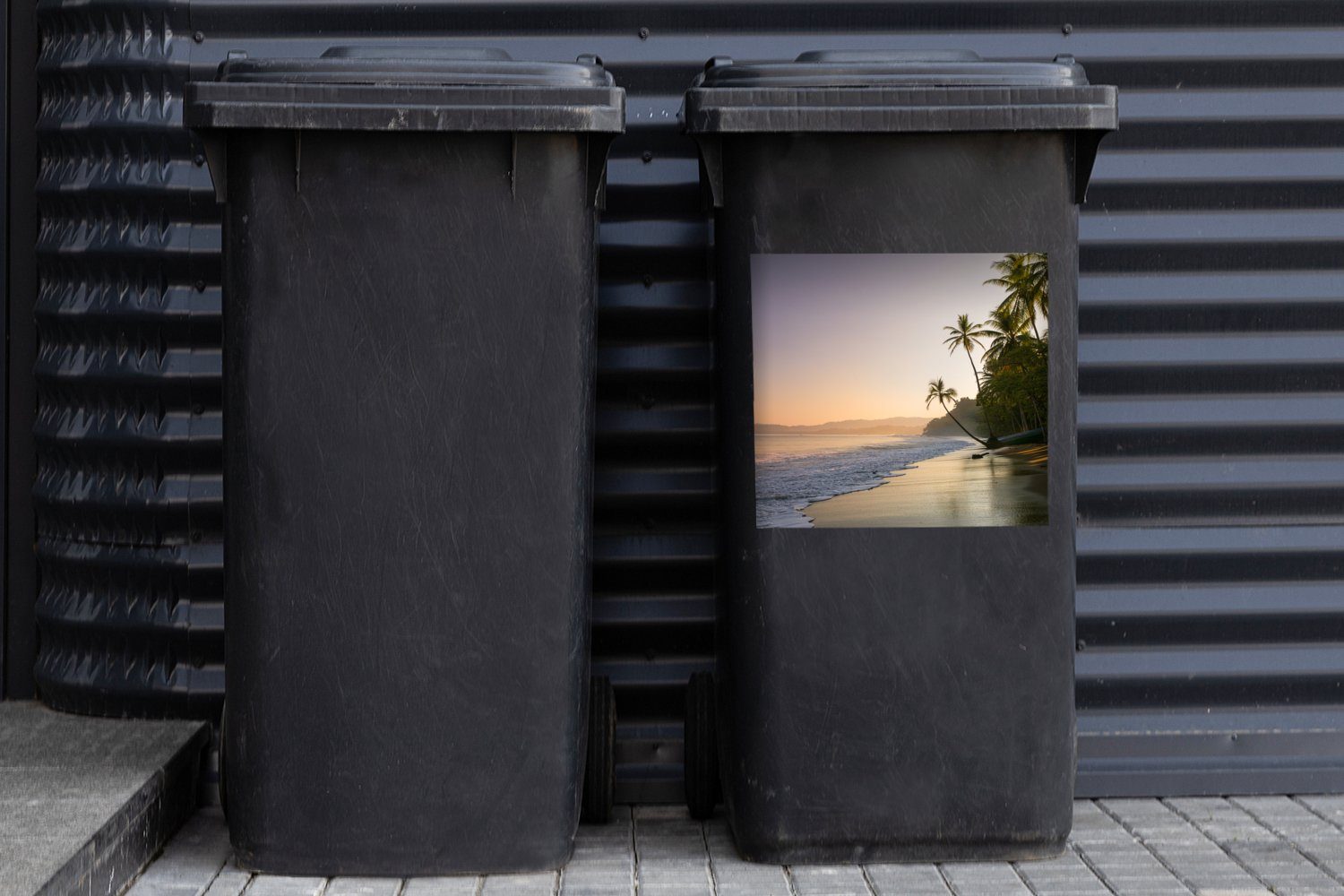Sticker, - Meer St), Abfalbehälter Wandsticker Mülleimer-aufkleber, Strand Palme Container, - (1 Mülltonne, MuchoWow