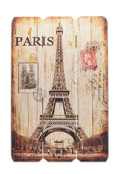 Levandeo® Holzbild, Holz-Schild Wandschild Paris France Schild Wandbild Eiffelturm