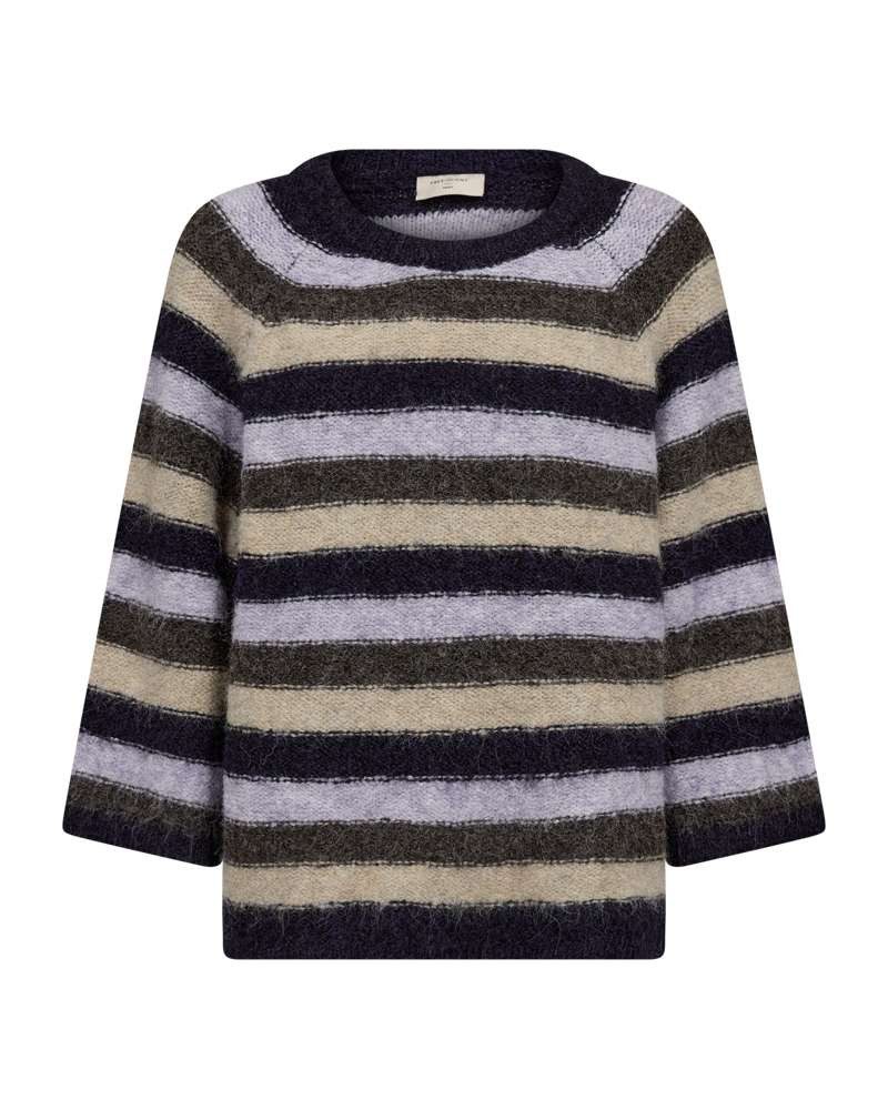 FREEQUENT 3/4 Arm-Pullover Style Lulu Strickpullover im Streifen-Look / Rundhals