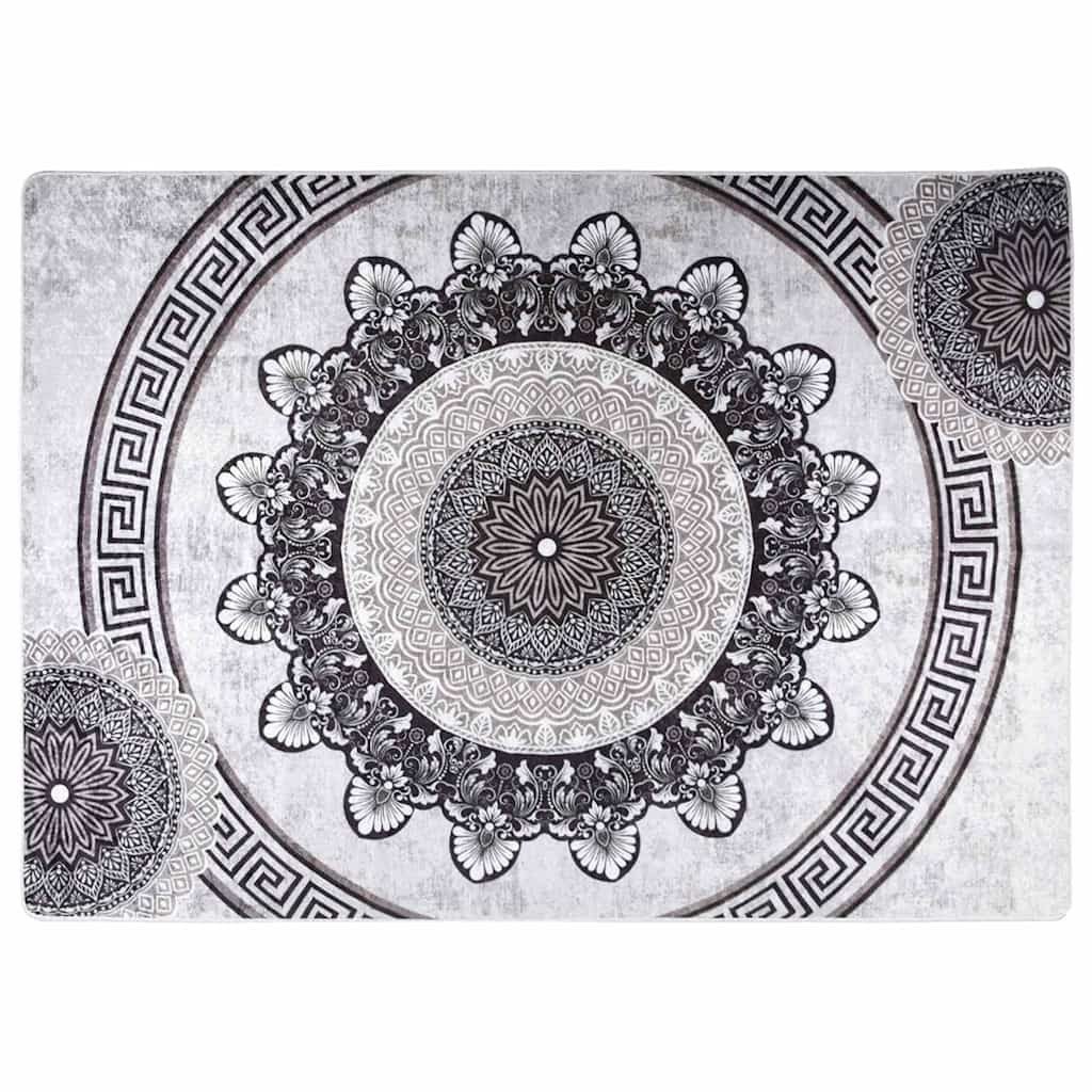 vidaXL Teppich Teppich Waschbar Schwarz und Grau 120x180 cm, Rechteckig