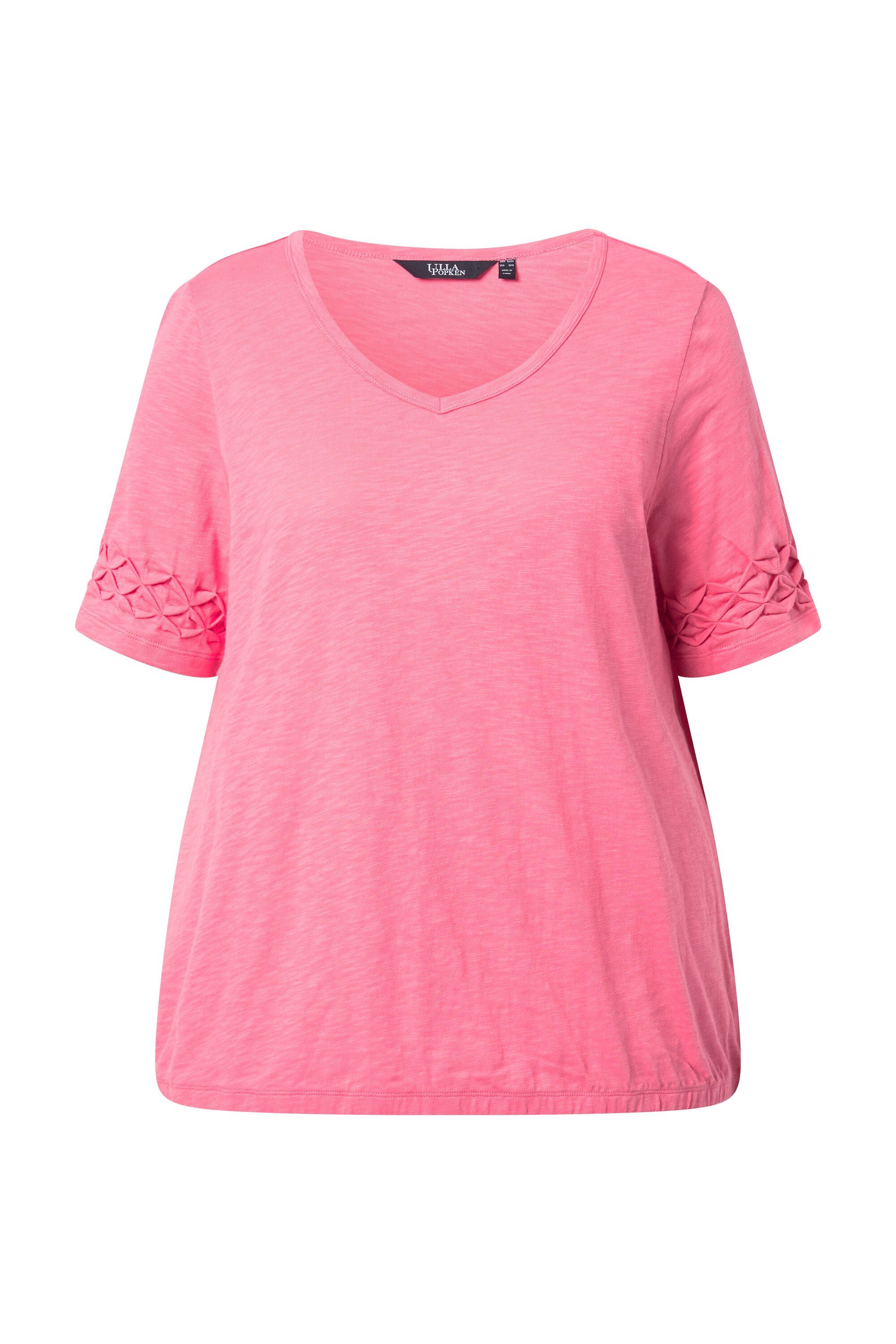 T-Shirt T-Shirt Struktur A-Linie V-Ausschnitt Halbarm