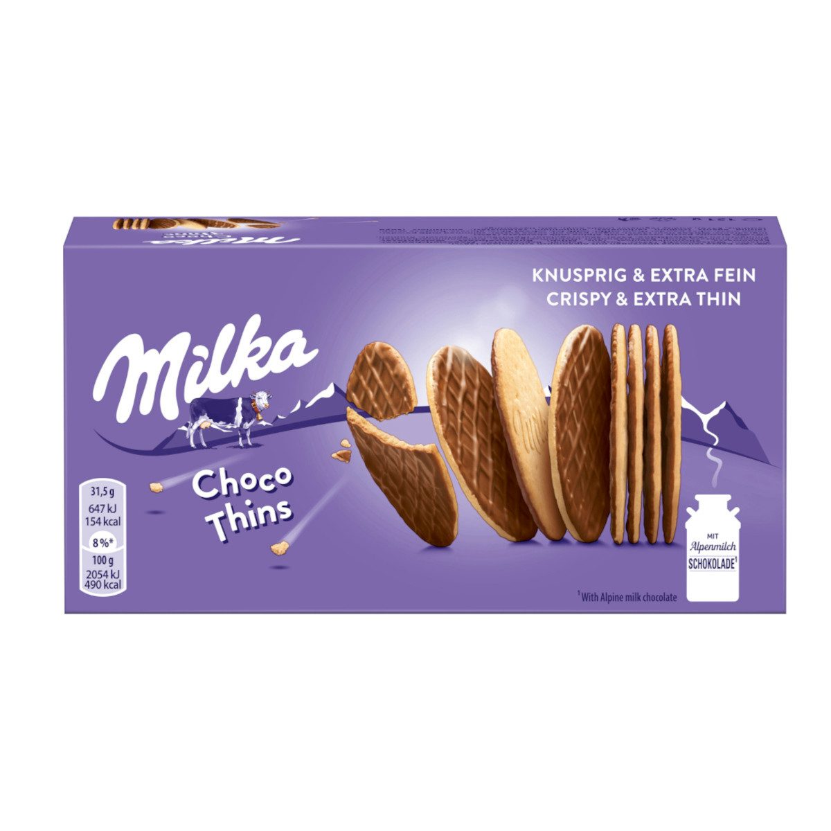 MILKA Schokolade, Milka Choco Thins Choco Biscuits Kekse Alpenmilch Schokolade 151g