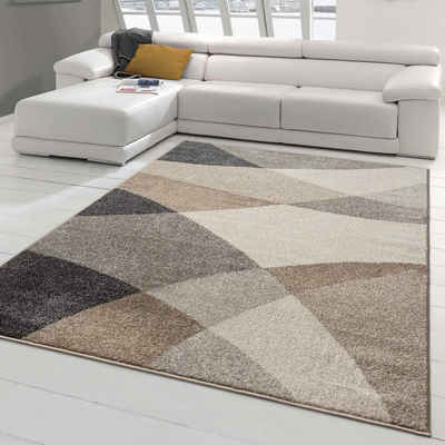 Teppich Moderner Wohnzimmerteppich mit abstraktem Muster grau beige, Teppich-Traum, rechteckig, Höhe: 9 mm