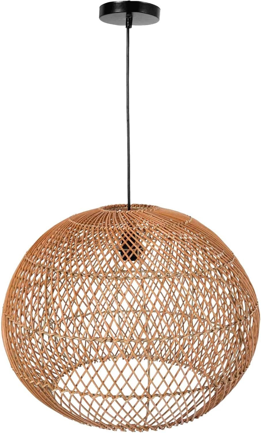 VIVANNO Hängeleuchte Bambus SELENE Rund - Beige Geflochten, ohne Leuchtmittel, 55x45 cm