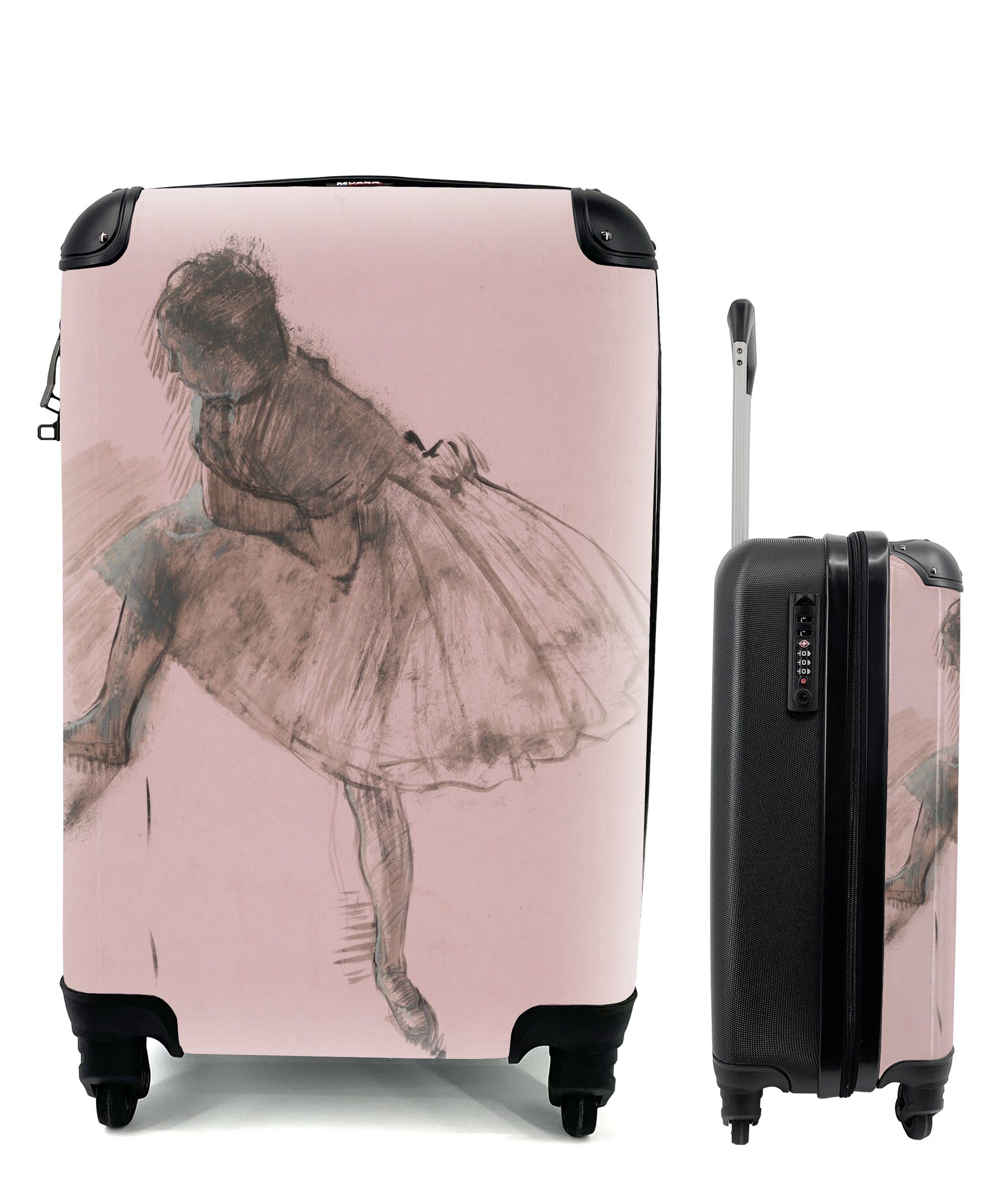 MuchoWow Handgepäckkoffer Studie einer Balletttänzerin - Gemälde von Edgar Degas, 4 Rollen, Reisetasche mit rollen, Handgepäck für Ferien, Trolley, Reisekoffer