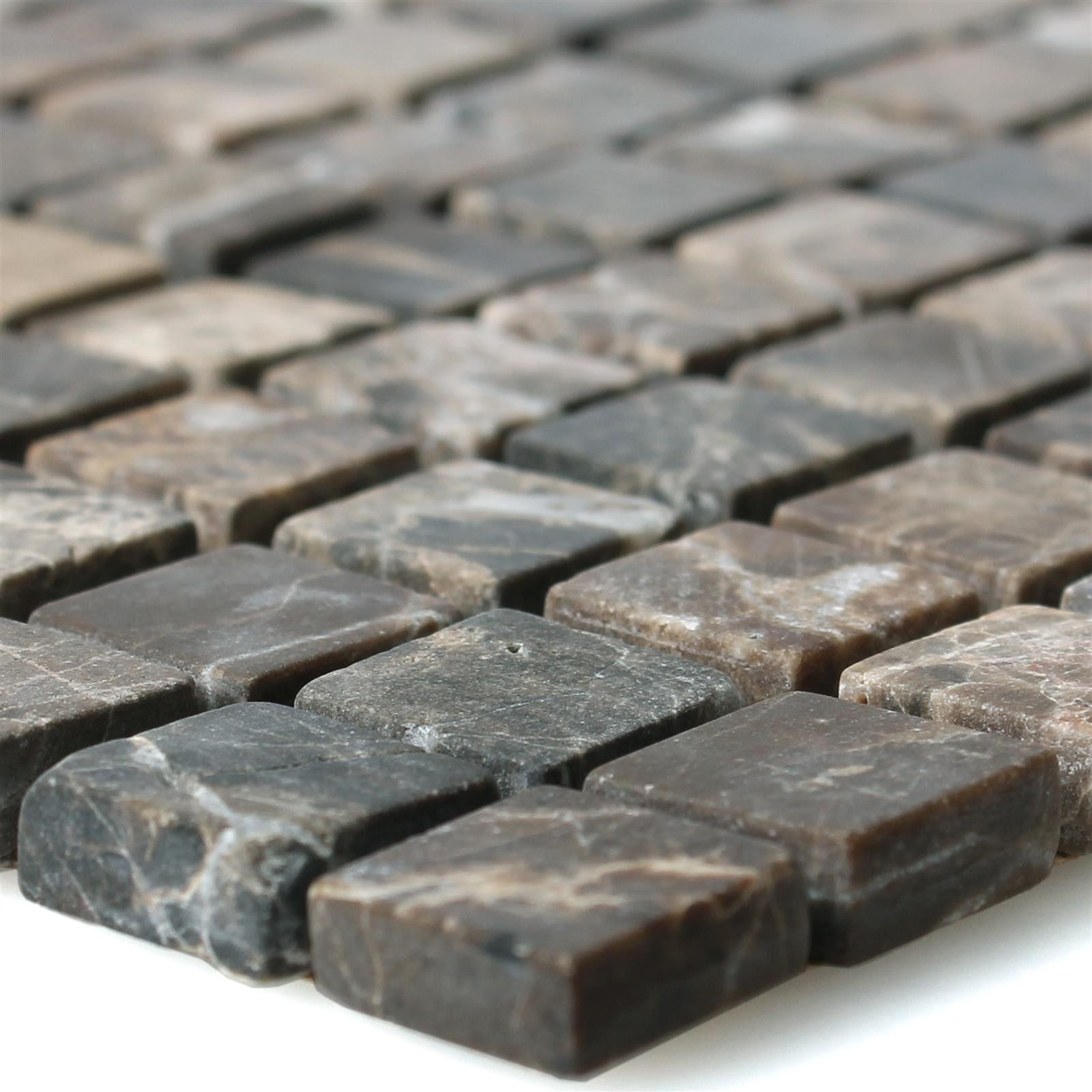 Mosafil Mosaikfliesen Mosaikfliesen Marmor Naturstein Waranya, Naturstein-Marmor 30.500x30.500, braun-castanao, Verlegefertig auf ein Netz geklebt - Frostsicher - Wasserfest -