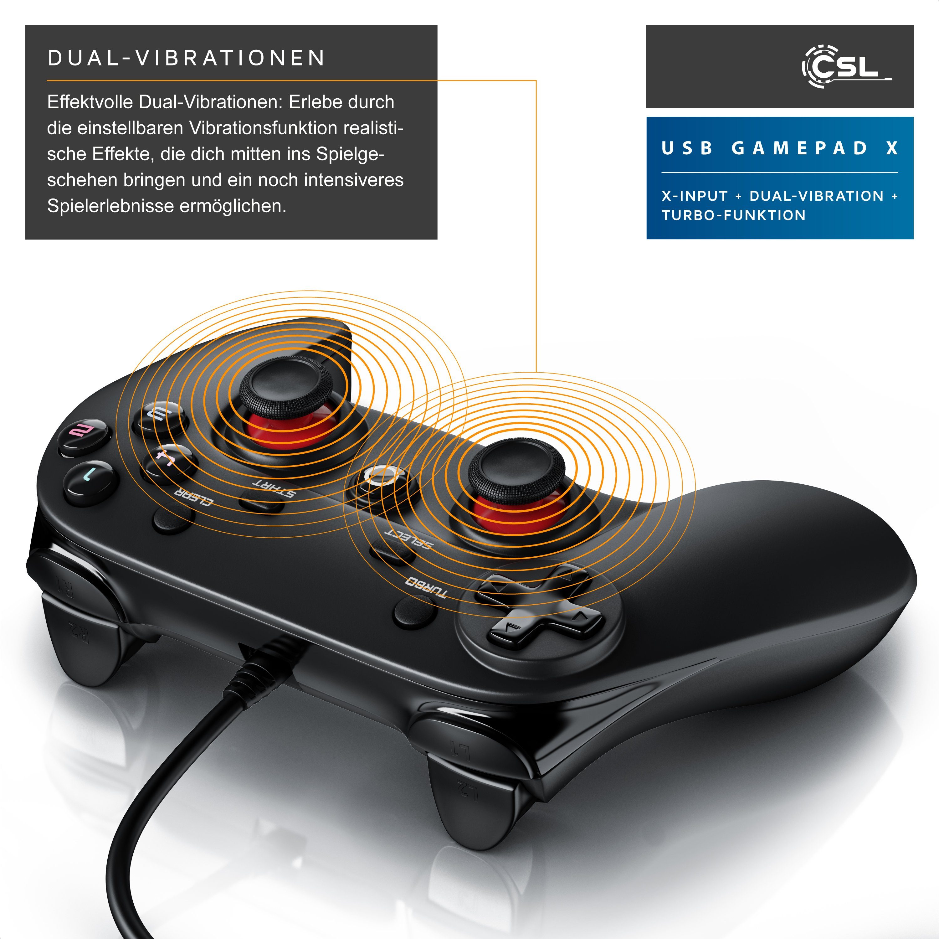 CSL Gaming-Controller (1 St., PC & PS3 Gamepad Controller mit Dual  Vibration Turbo-Funktion / Direct-Input / X-Input)