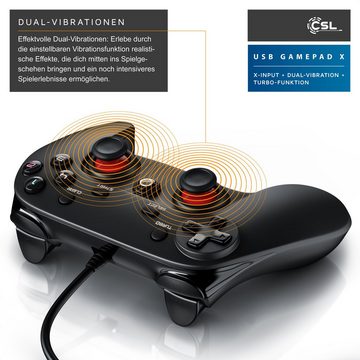 CSL Gaming-Controller (1 St., PC & PS3 Gamepad, Dual Vibration, Turbo Funktion, Direct & X-Input)