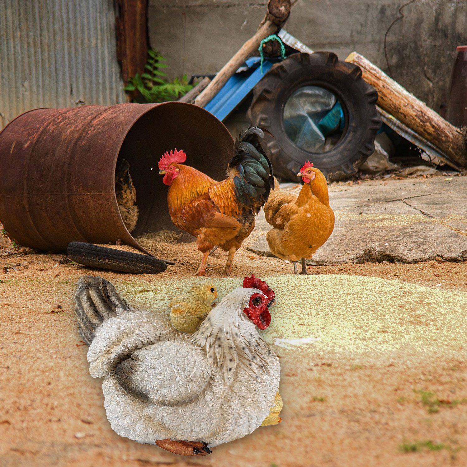 Fachhandel Plus Tierfigur Dekofigur Henne Huhn Louise mit Küken lebensecht (1 St), ein echter Hingucker in Ihrem Garten oder Ihrem Wohnbereich