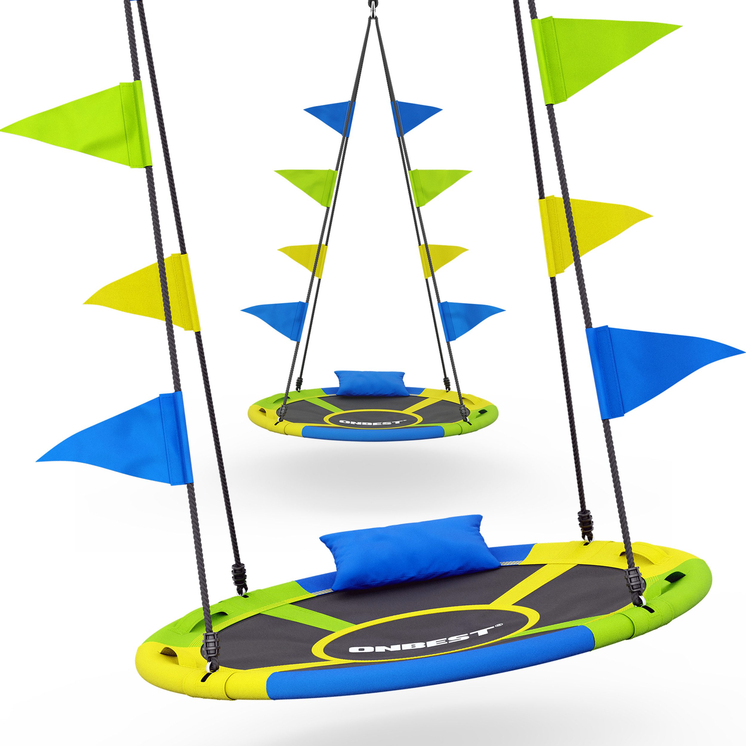 Onbest Nestschaukel 120 cm Durchmesser mit Kissen Fahnen 250 kg, 600D Oxfor günstig online kaufen