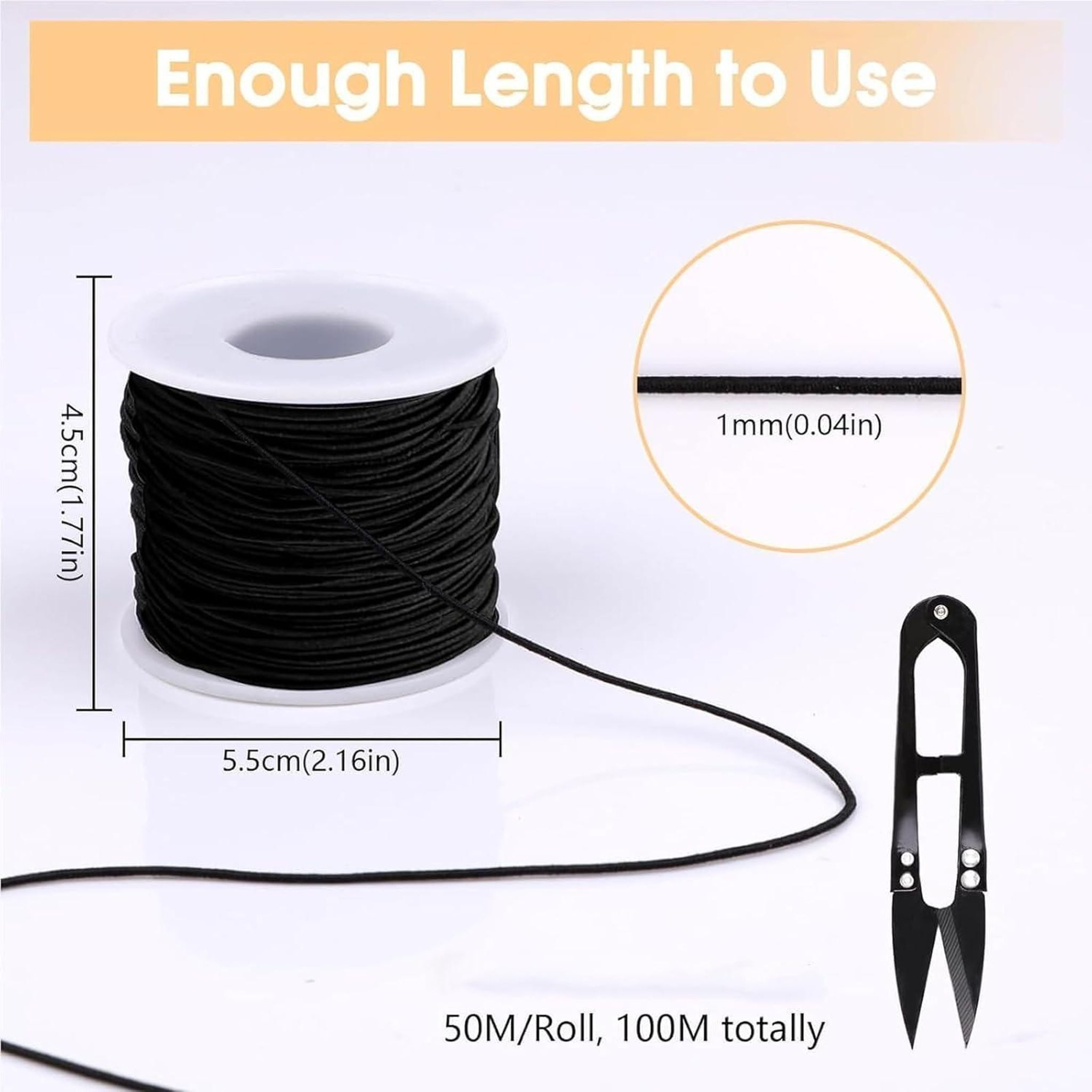 FELIXLEO Seifenblasenschnüre Gummiband für Armbänder, 1mm 50m elastische Gummikordel Rollen