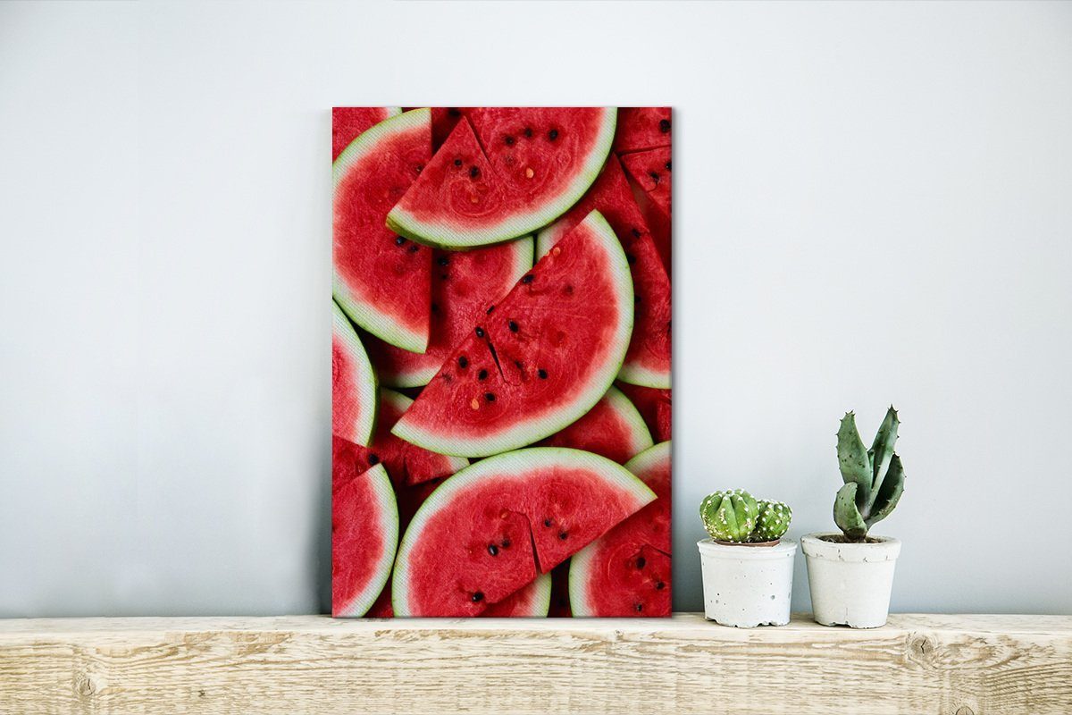 OneMillionCanvasses® Leinwandbild Wassermelone - (1 - Zackenaufhänger, cm Rosa inkl. Grün, St), Leinwandbild bespannt Gemälde, 20x30 fertig