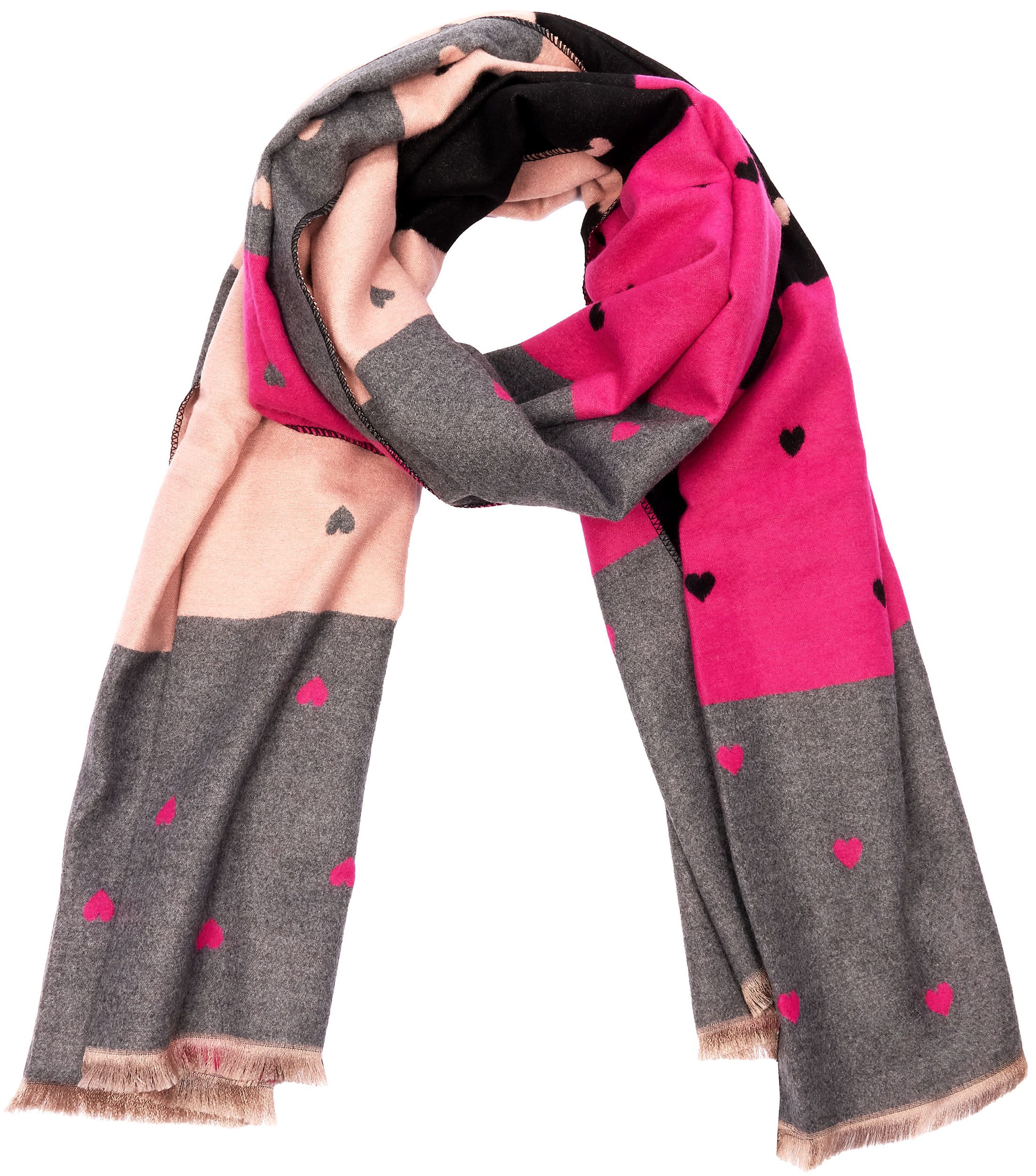 BRUBAKER Schal Cashmirillo Damen Schal mit Herz Muster - 70 x 200 cm, (Weiches Kaschmir-Gefühl, 1-St. für Herbst und Winter), Warm, Kuschelig und Oversized - He – Bild 4 von 5