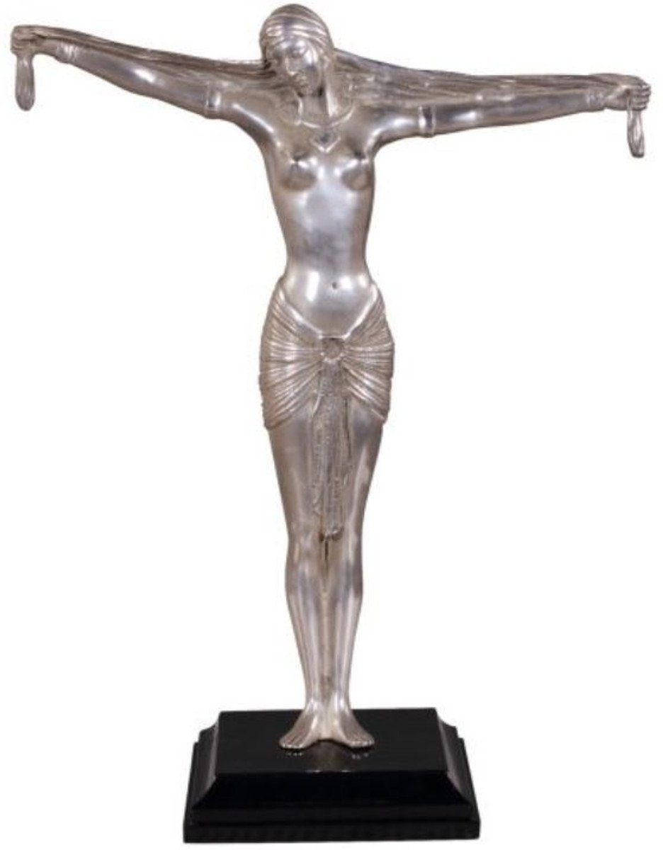 53 Luxus Silber Deko Bronzefigur Holzsockel - auf Lady Dekofigur Casa Padrino 19 x H. Figur cm Braun / 41 x