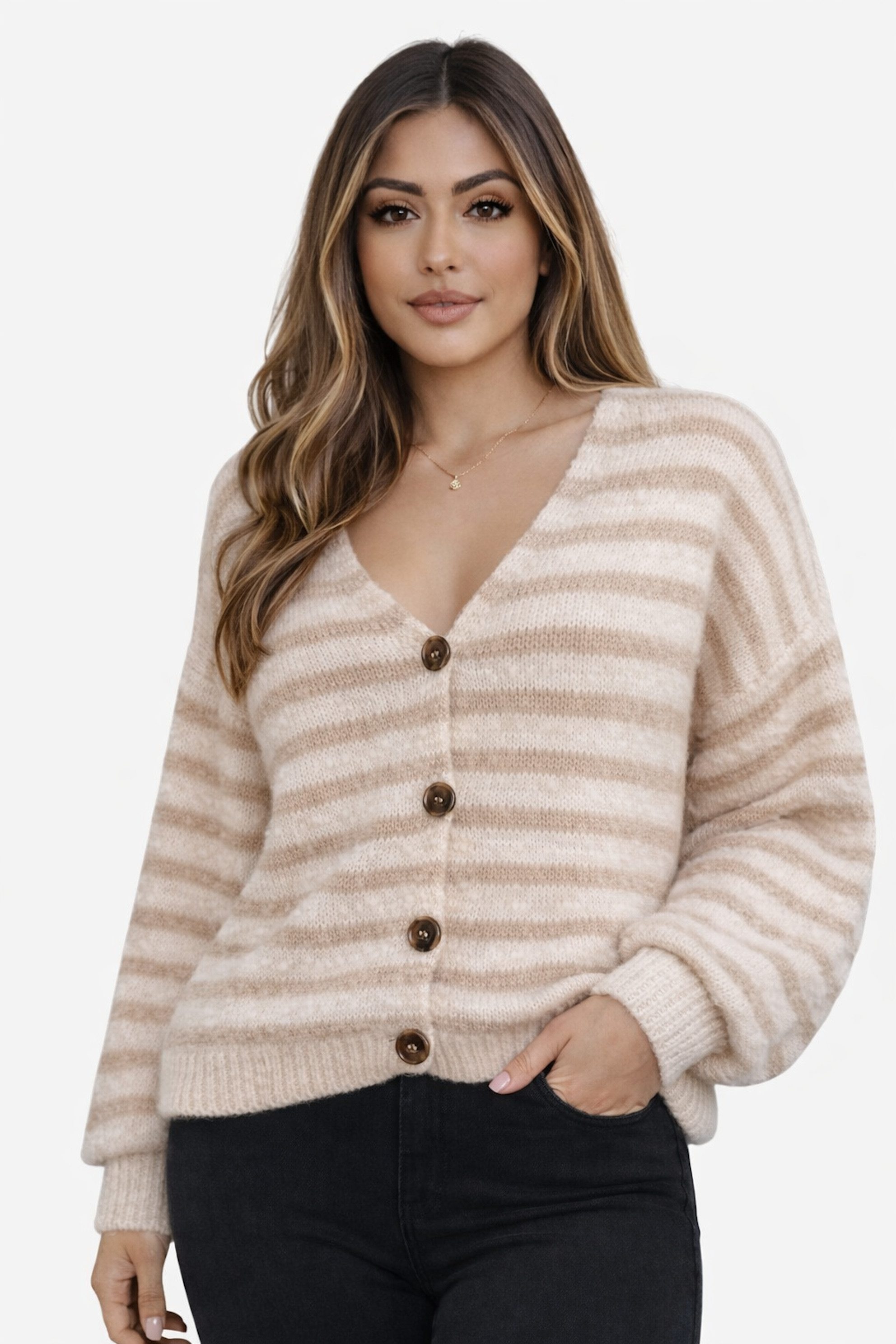 Worldclassca Cardigan WORLDCLASSCA Strick Cardigan Knopf Strickpullover Gestreift Streifen Neue Kollektion - Stilvolle und gemütliche Strickmode für Damen